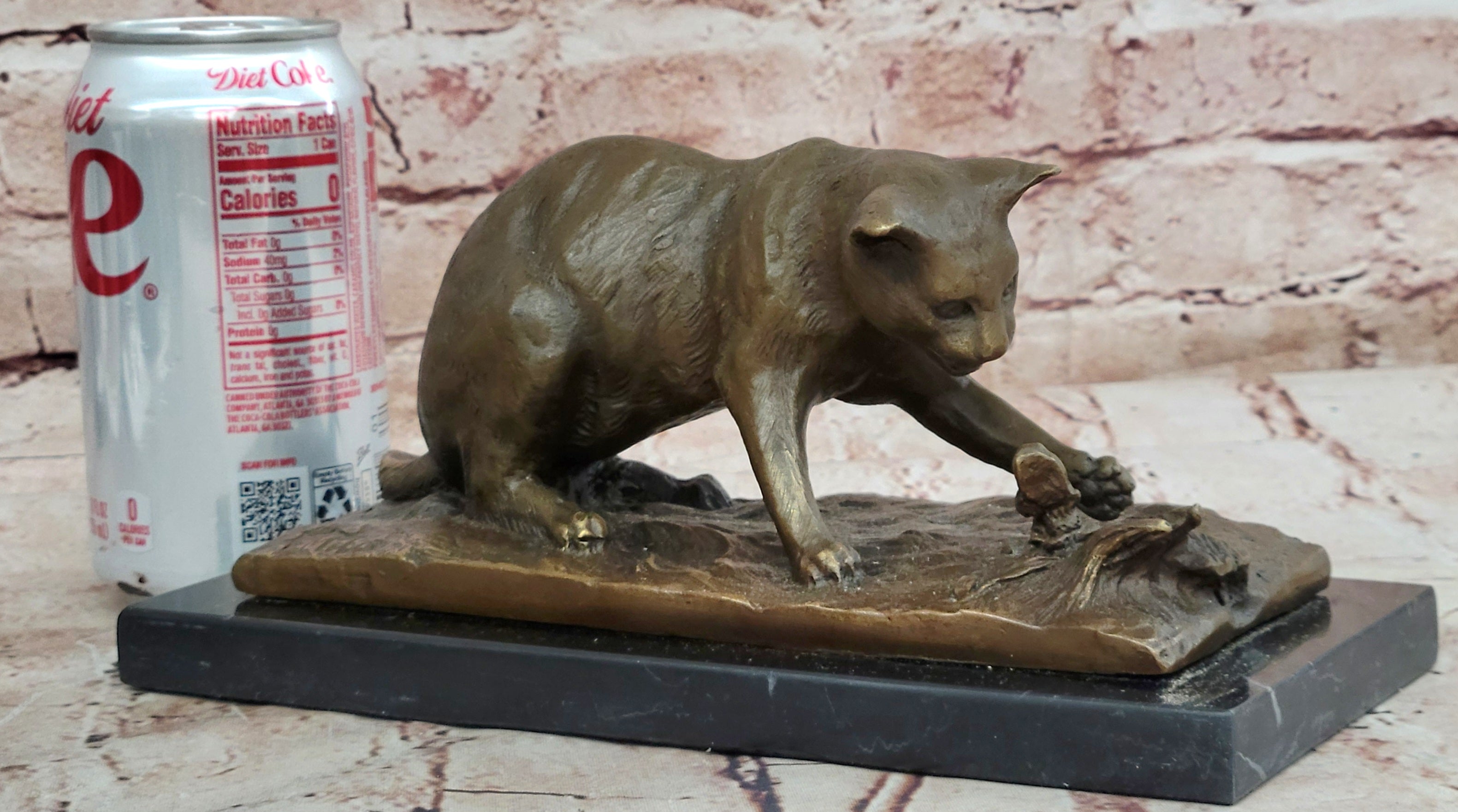Milo Bronze Cat And Butterfly Sculpture Pet Lover Collectible Artwork