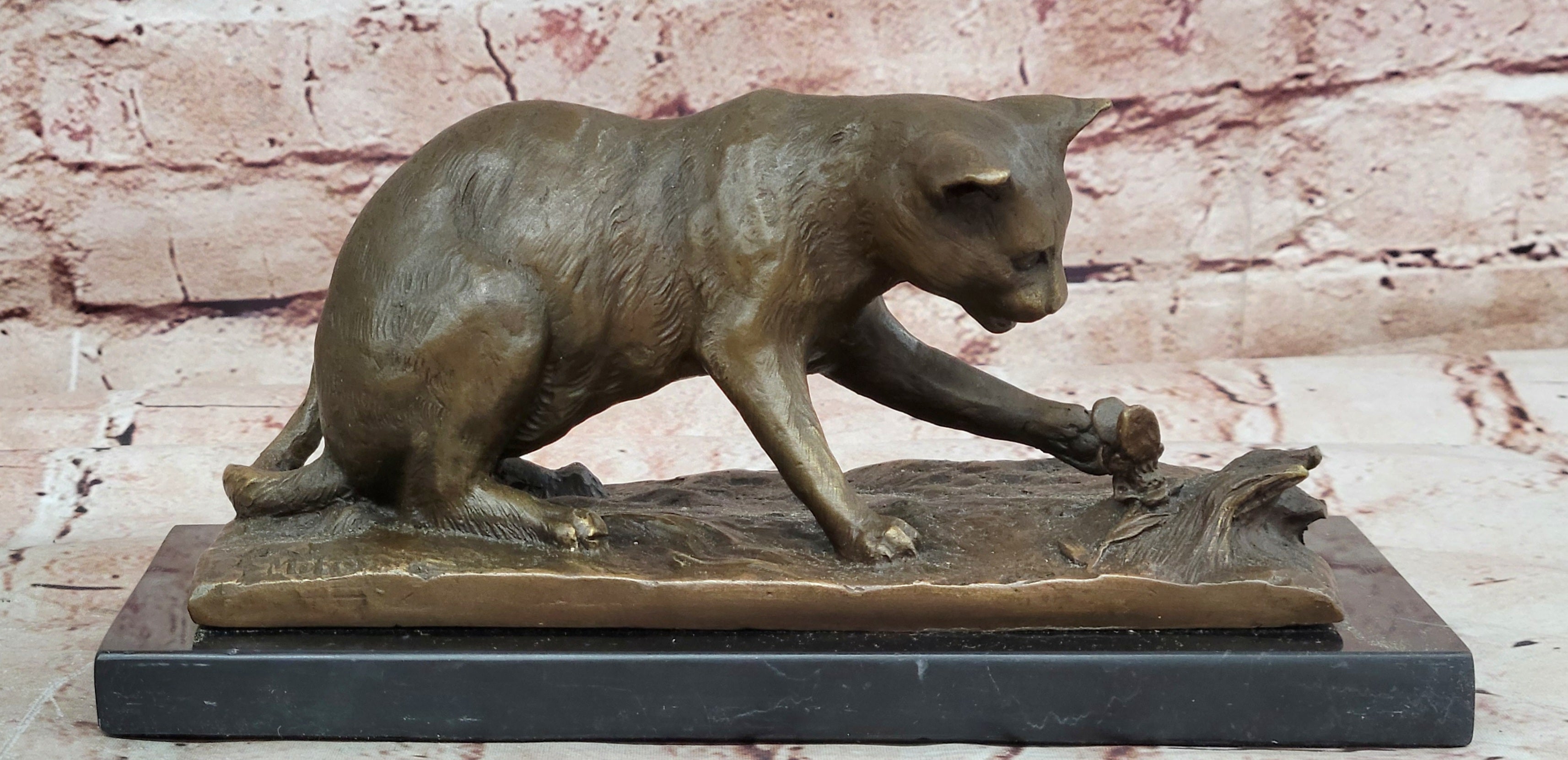 Milo Bronze Cat And Butterfly Sculpture Pet Lover Collectible Artwork