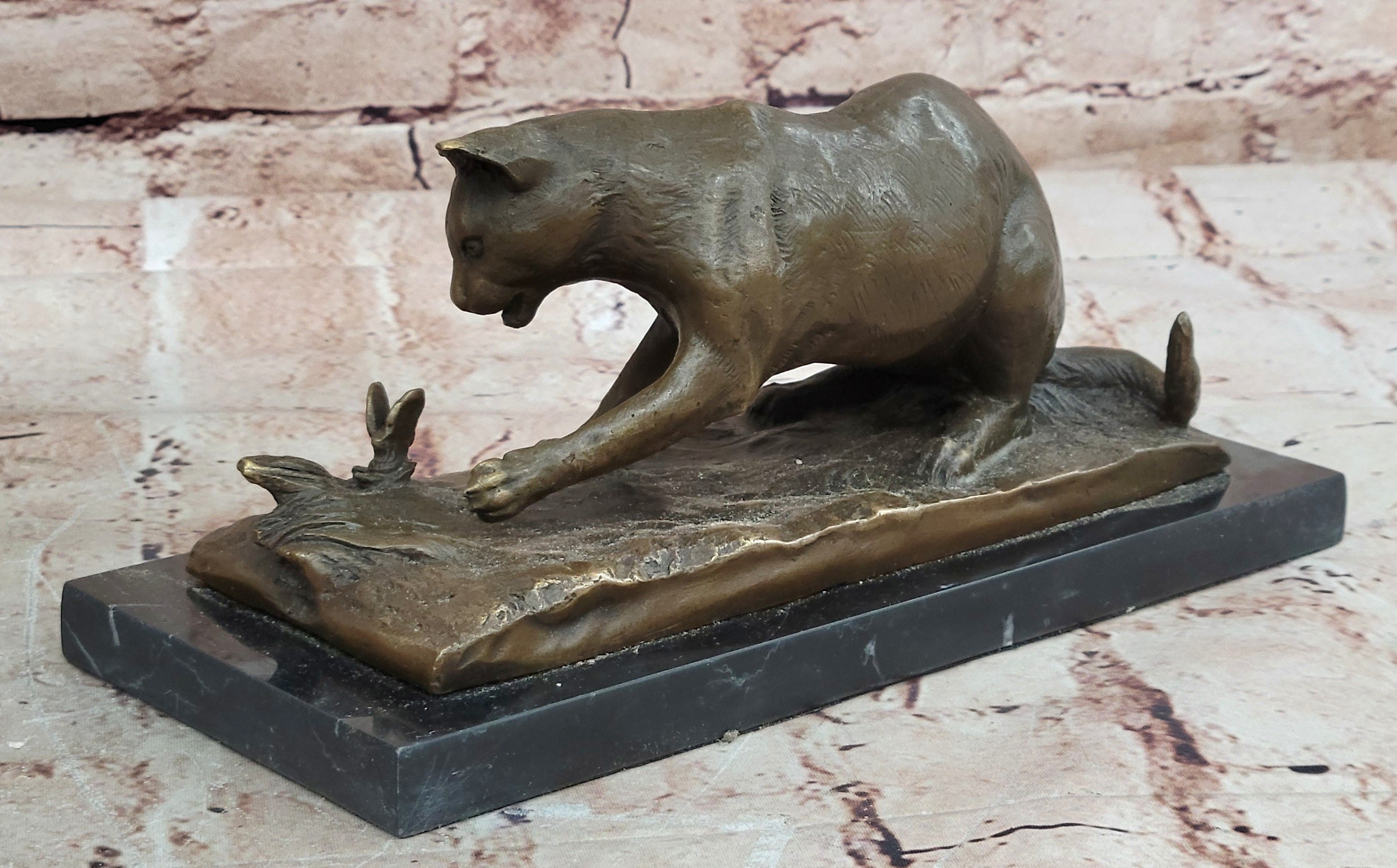 Milo Bronze Cat And Butterfly Sculpture Pet Lover Collectible Artwork