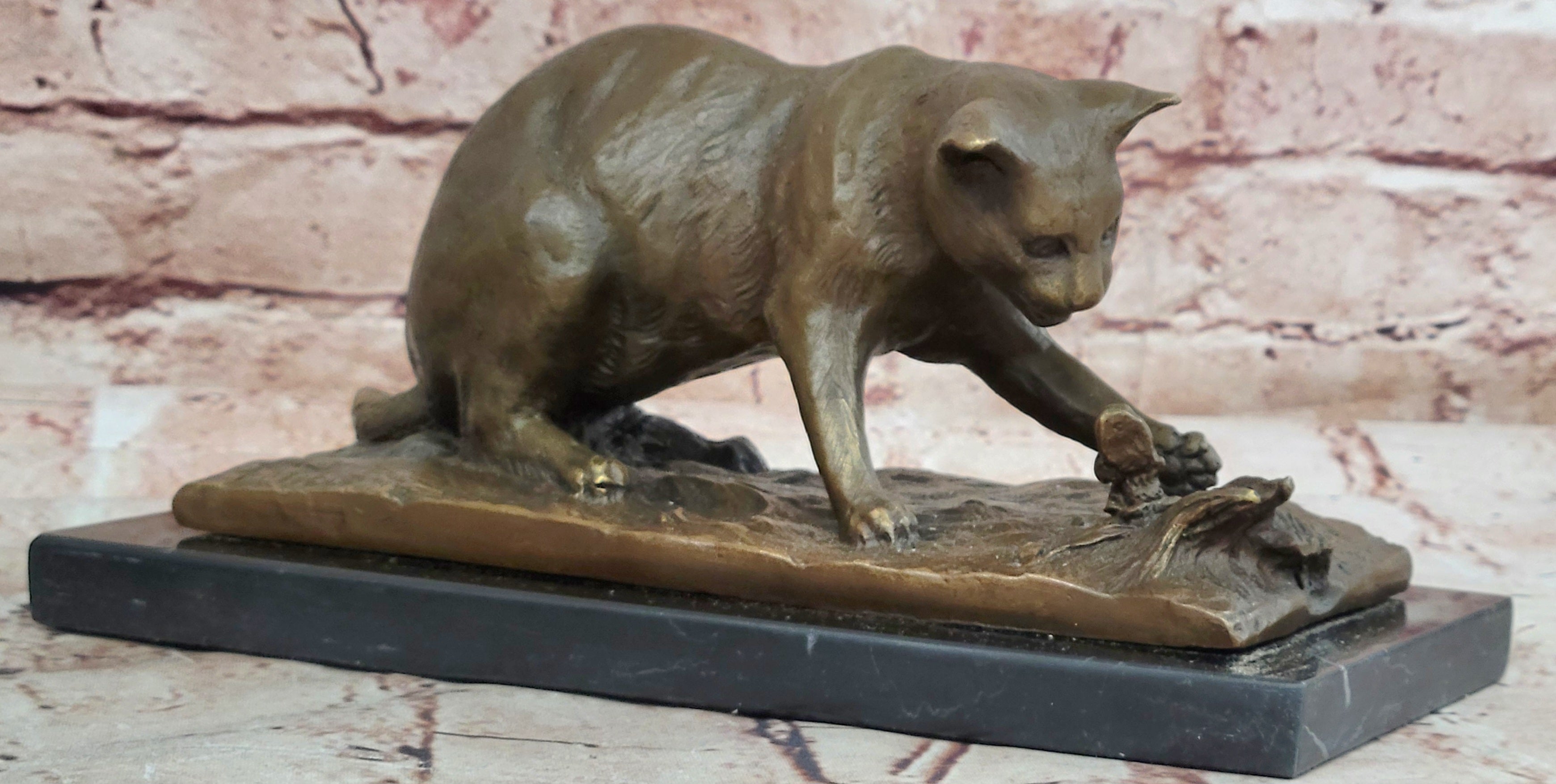 Milo Bronze Cat And Butterfly Sculpture Pet Lover Collectible Artwork