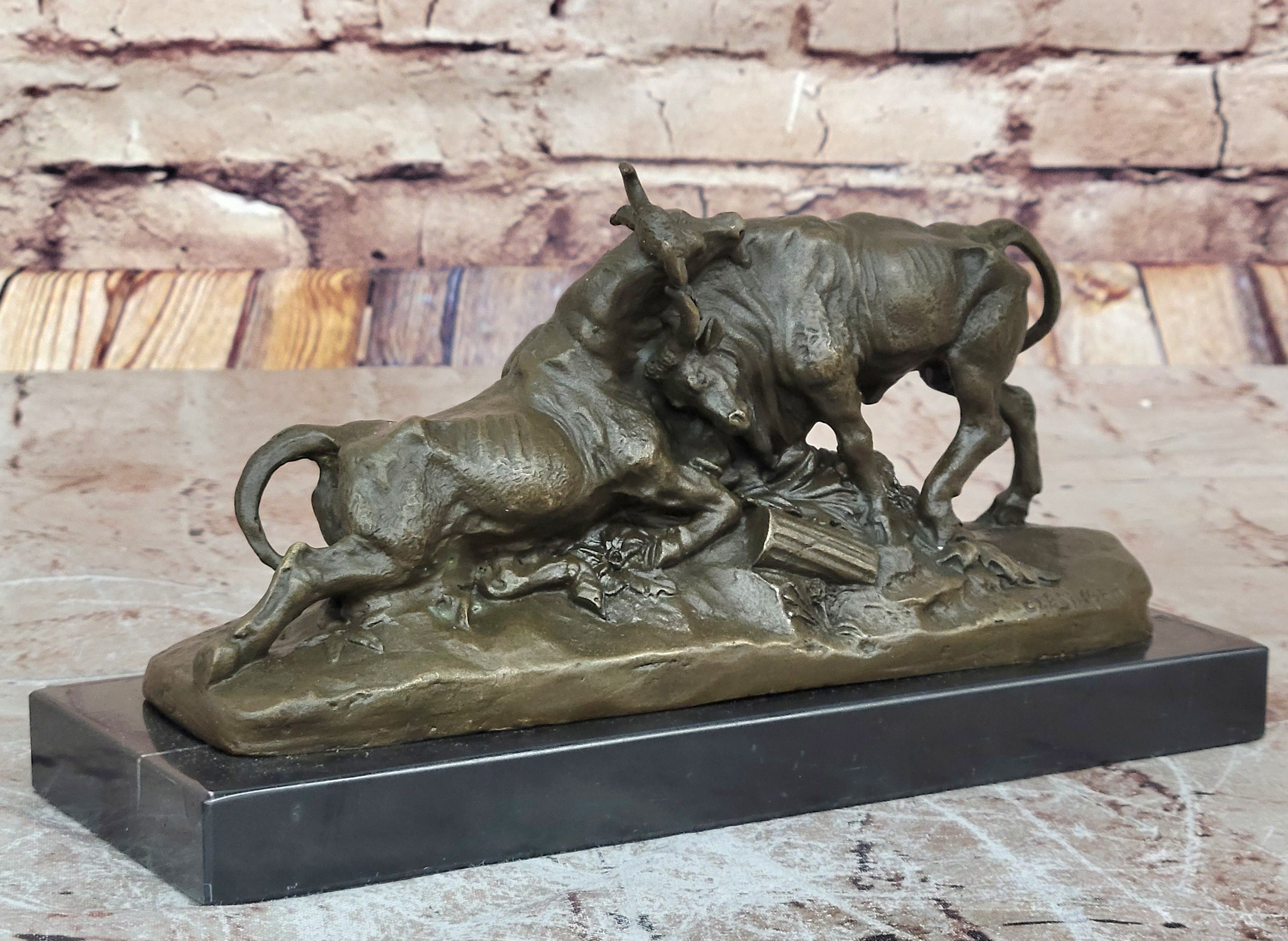 Hot Cast Bull Bulls Fighthing 100% Solid Bronze Sculpture Figurine Figure Home Decor