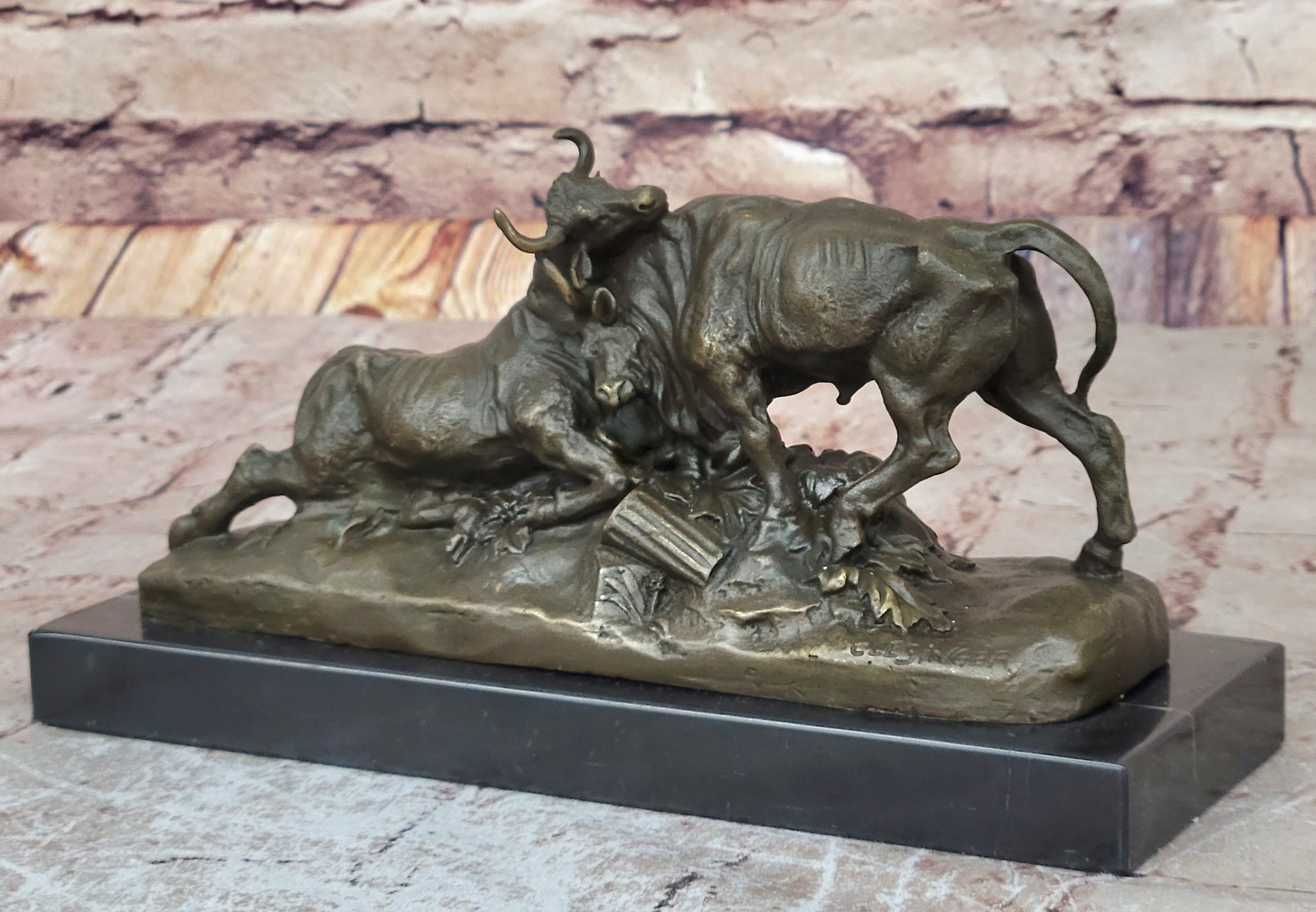 Hot Cast Bull Bulls Fighthing 100% Solid Bronze Sculpture Figurine Figure Home Decor