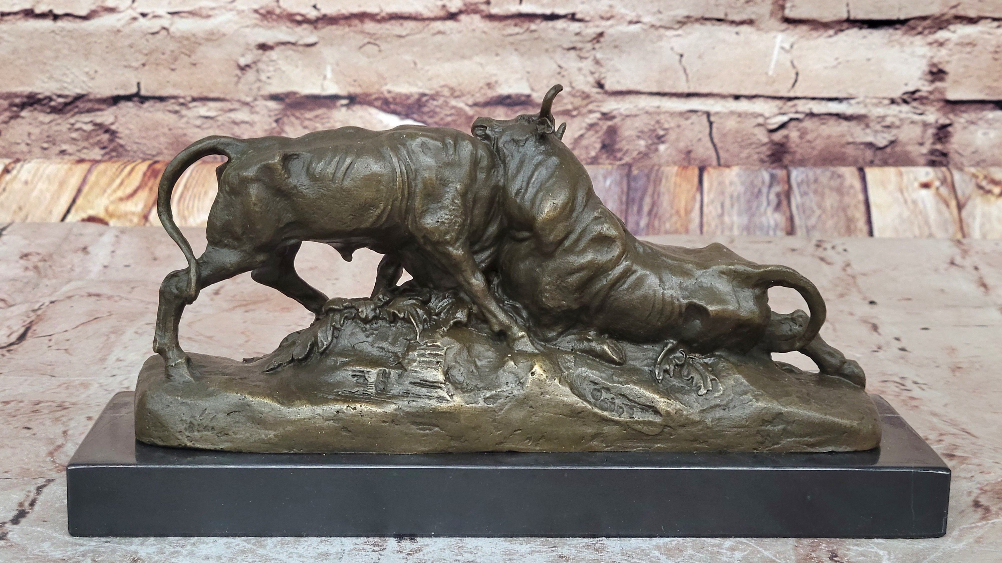Hot Cast Bull Bulls Fighthing 100% Solid Bronze Sculpture Figurine Figure Home Decor