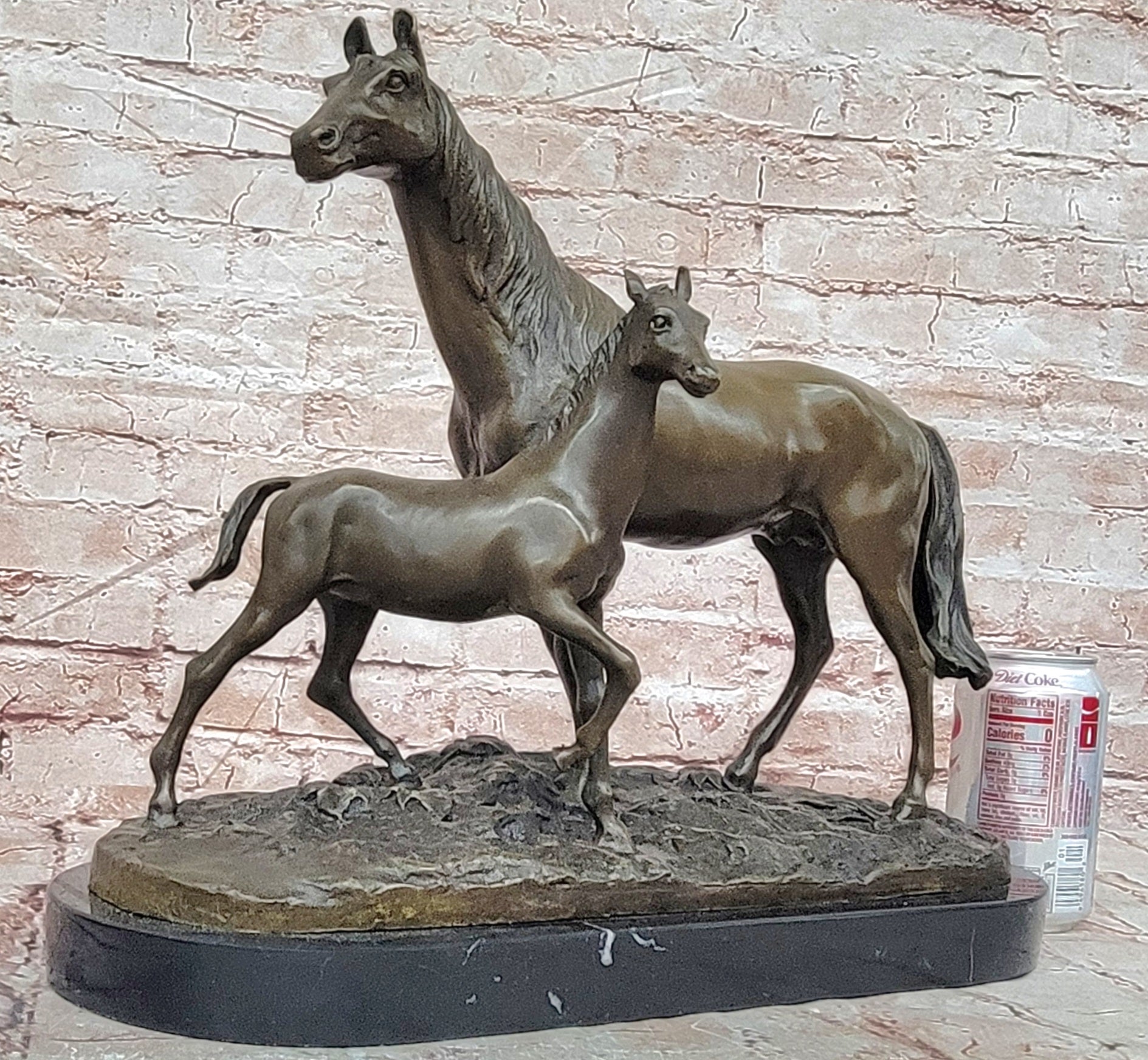 BRONZE CLASSIC TWO HORSES MARE & FOAL, SIGNED: MENE LOST WAX METHOD STATUE