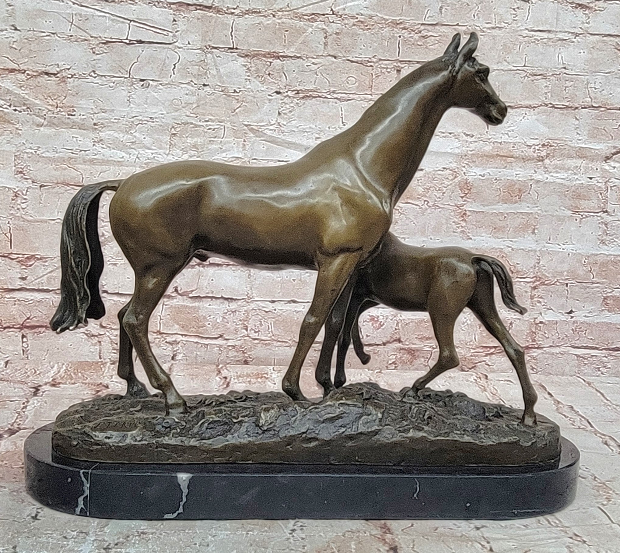 BRONZE CLASSIC TWO HORSES MARE & FOAL, SIGNED: MENE LOST WAX METHOD STATUE