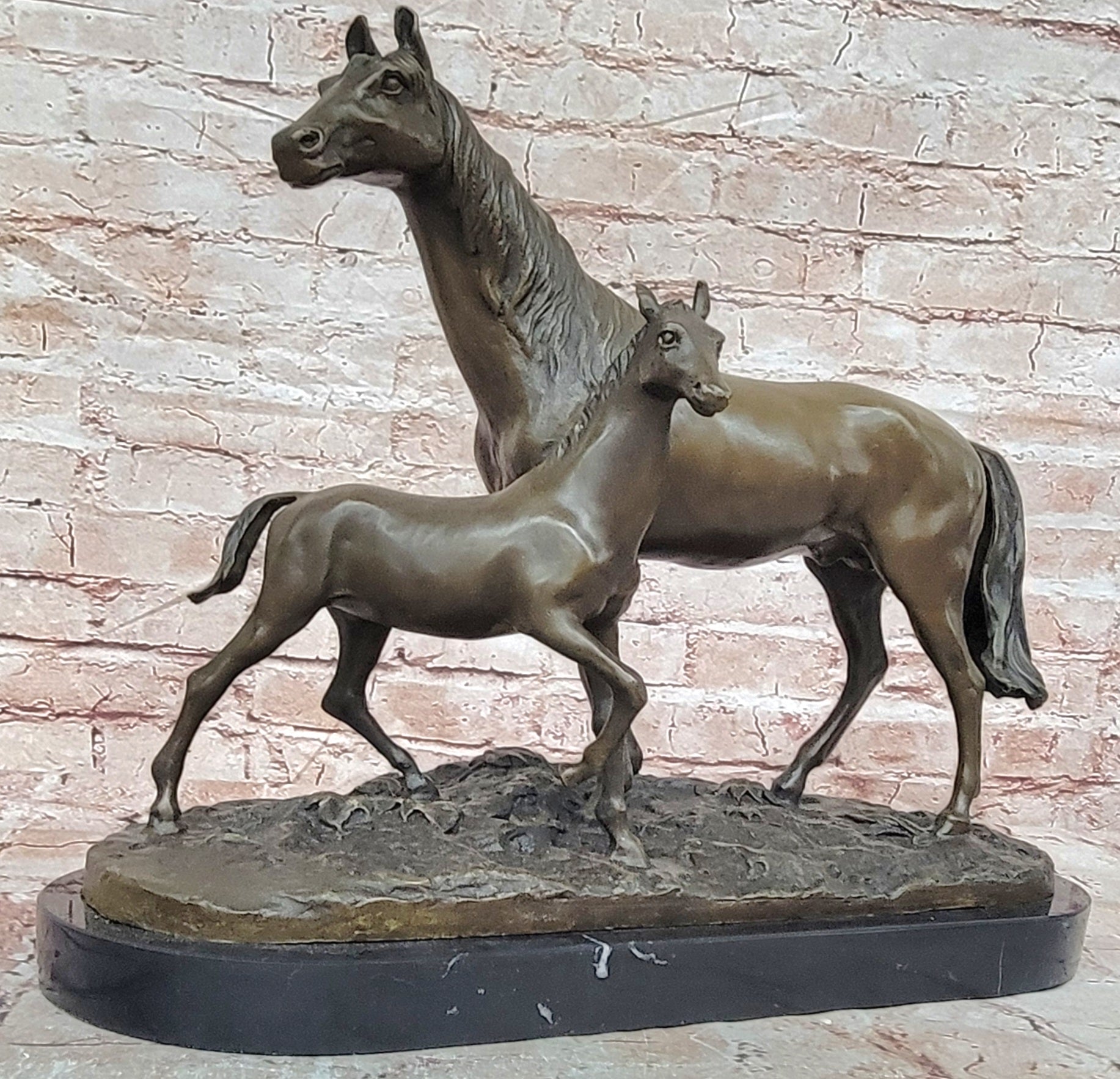 BRONZE CLASSIC TWO HORSES MARE & FOAL, SIGNED: MENE LOST WAX METHOD STATUE