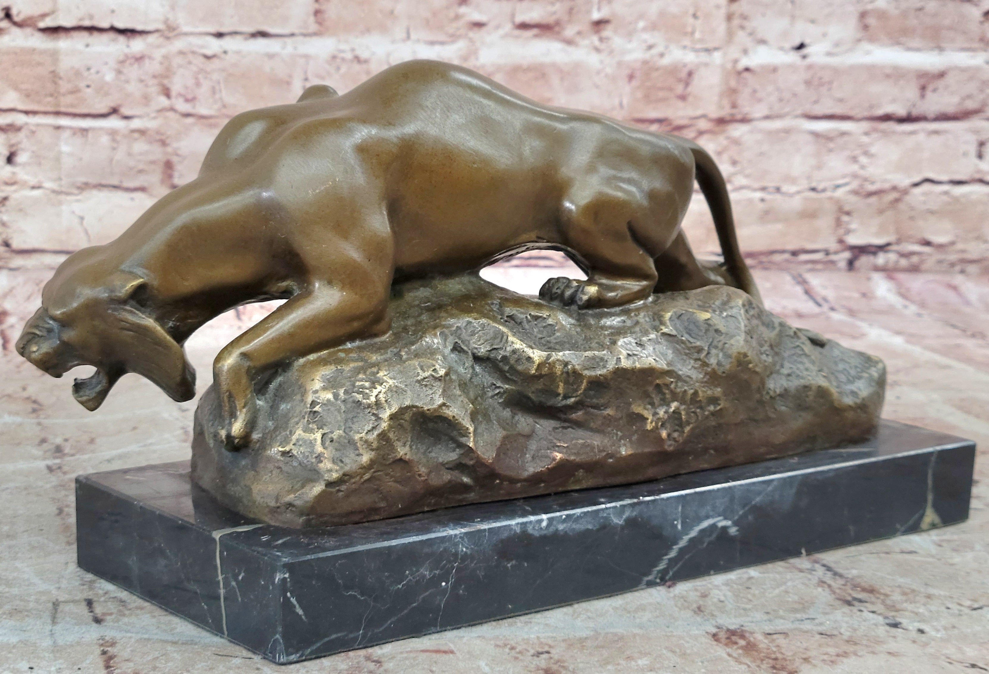 Art Deco Handcrafted Mountain Lion Bronze Wildlife sculpture by Merculiano Deal