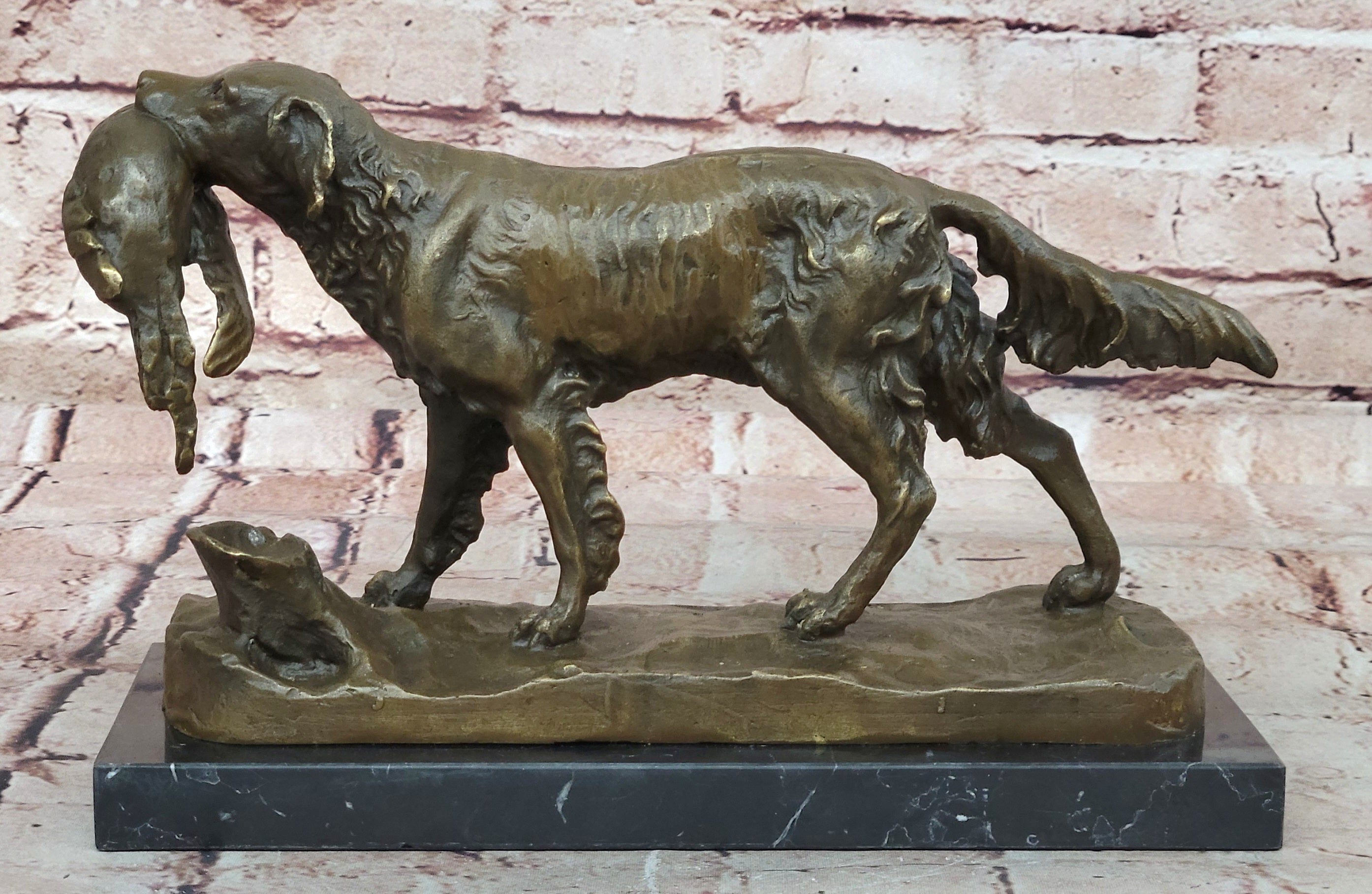 Labrador Retriever Bird Hunting Dog Bronze Marble Sculpture Trials Award Statue