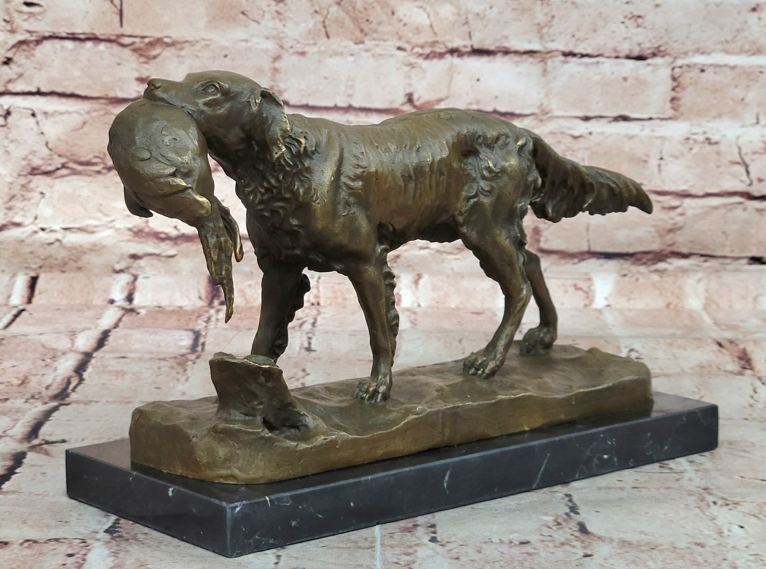 Labrador Retriever Bird Hunting Dog Bronze Marble Sculpture Trials Award Statue