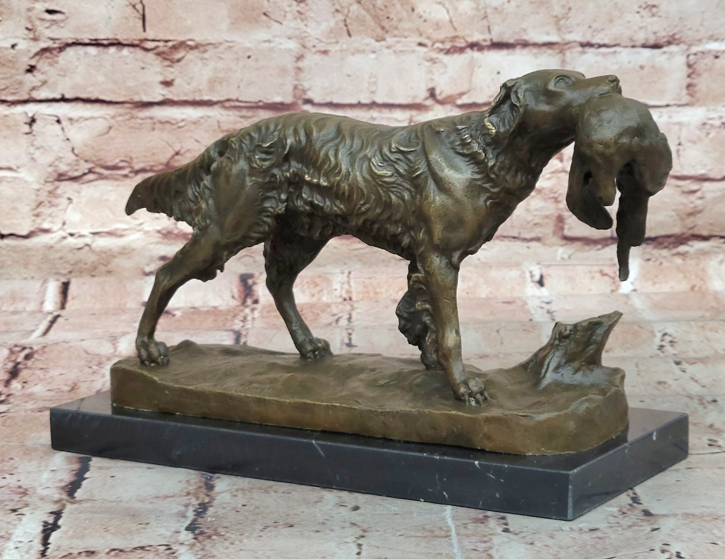 Labrador Retriever Bird Hunting Dog Bronze Marble Sculpture Trials Award Statue