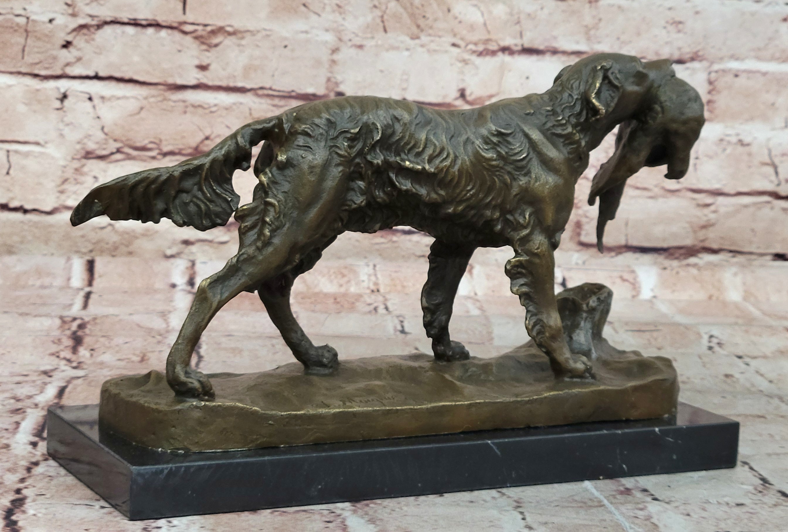 Labrador Retriever Bird Hunting Dog Bronze Marble Sculpture Trials Award Statue