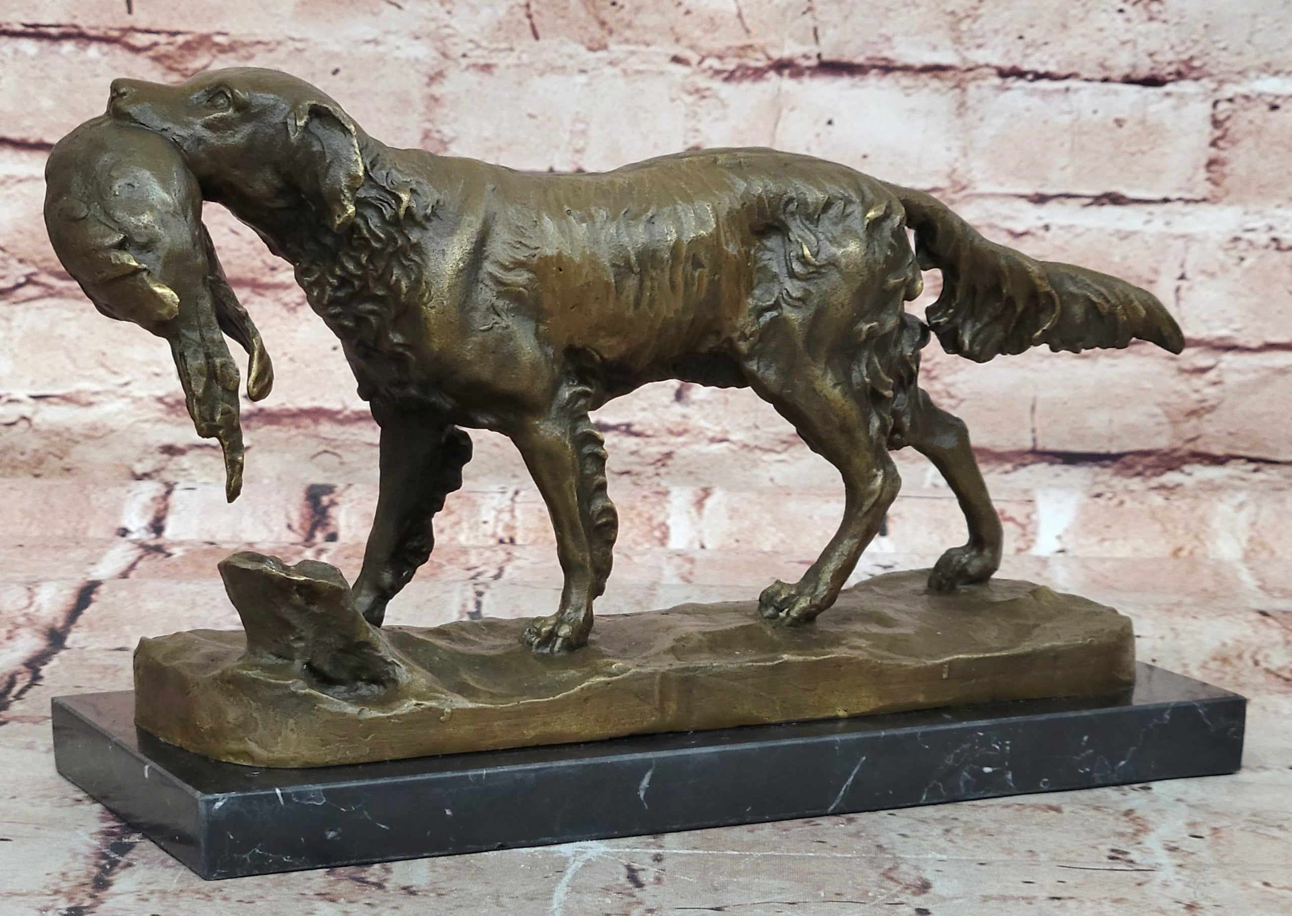 Labrador Retriever Bird Hunting Dog Bronze Marble Sculpture Trials Award Statue