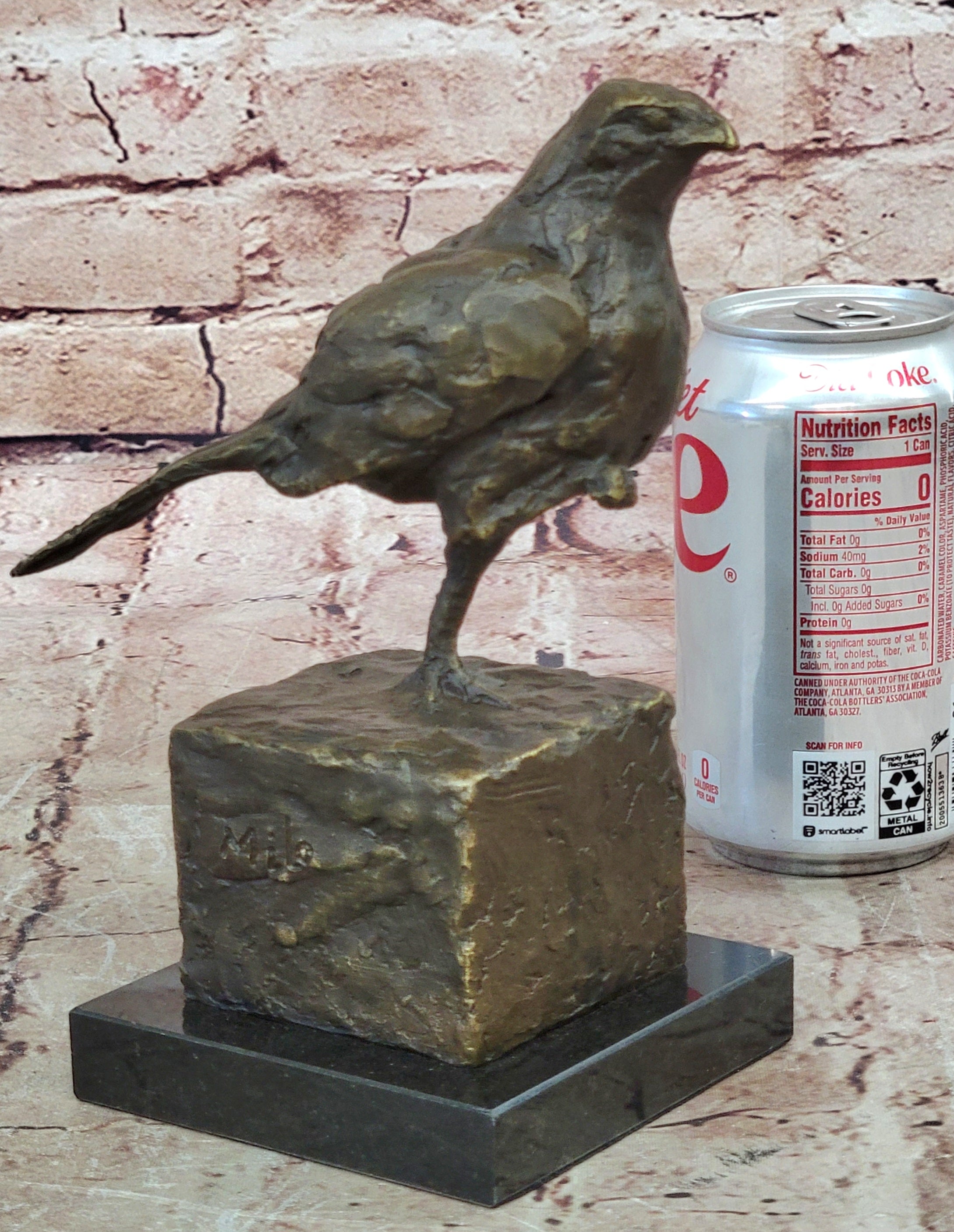 RARE MILO AUSTRIAN SPARROW PIGEON BRONZE SCULPTUTURE MARBLE BASE FIGURINE FIGURE