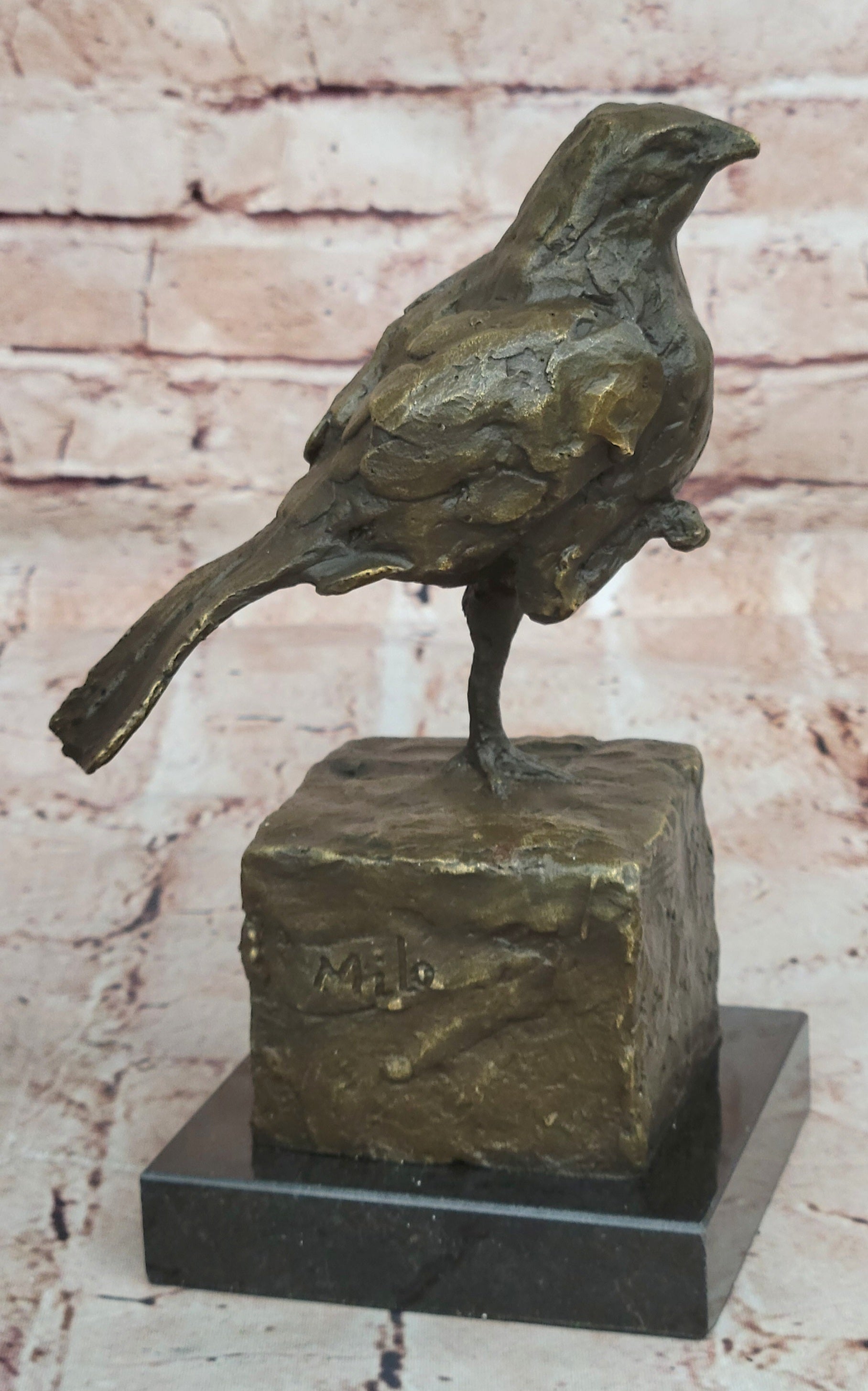 RARE MILO AUSTRIAN SPARROW PIGEON BRONZE SCULPTUTURE MARBLE BASE FIGURINE FIGURE