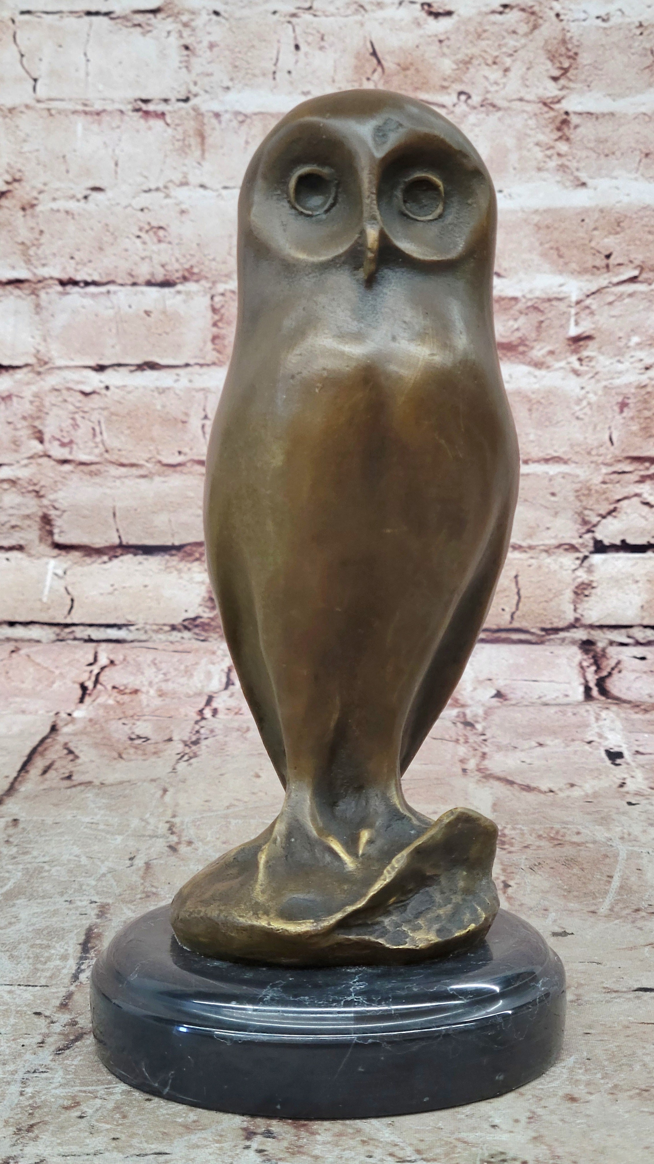 THE OWL ART DECO, BEAUTIFUL BRONZE STATUE SCULPTURE ON MARBLE REAL BRONZE PIECE