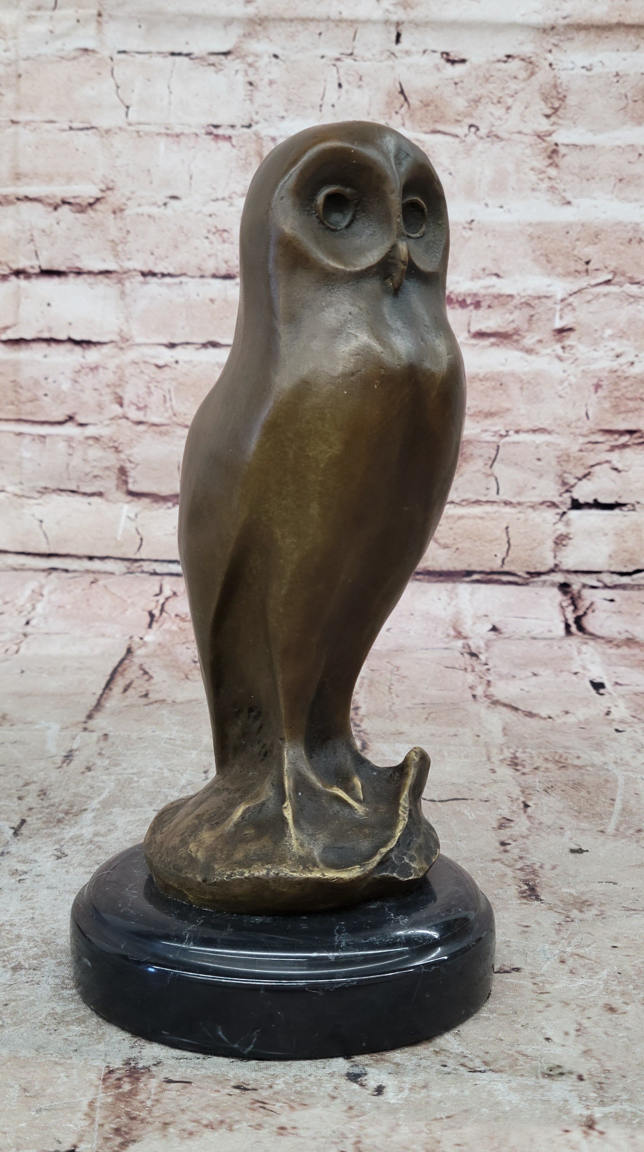 THE OWL ART DECO, BEAUTIFUL BRONZE STATUE SCULPTURE ON MARBLE REAL BRONZE PIECE