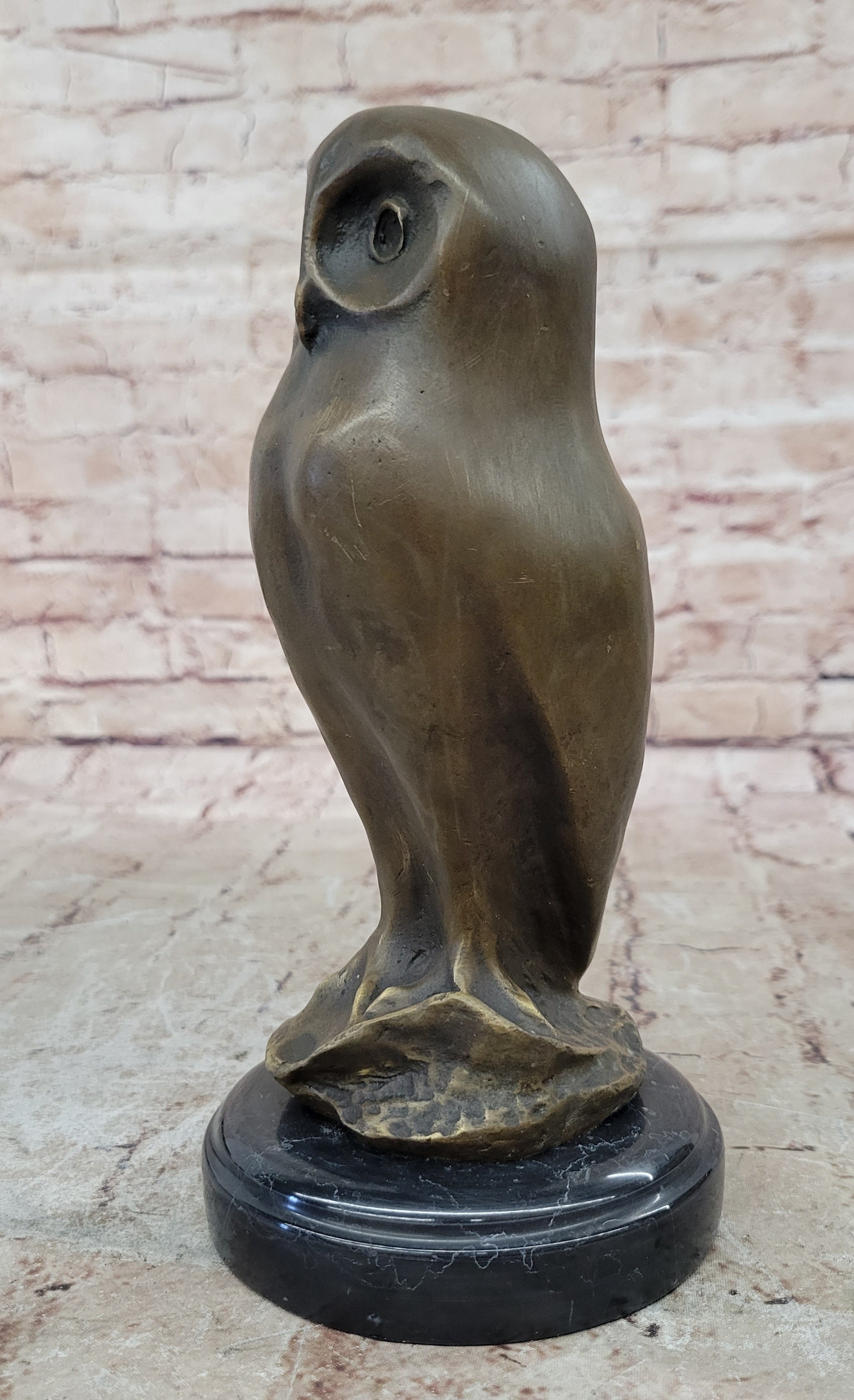 THE OWL ART DECO, BEAUTIFUL BRONZE STATUE SCULPTURE ON MARBLE REAL BRONZE PIECE
