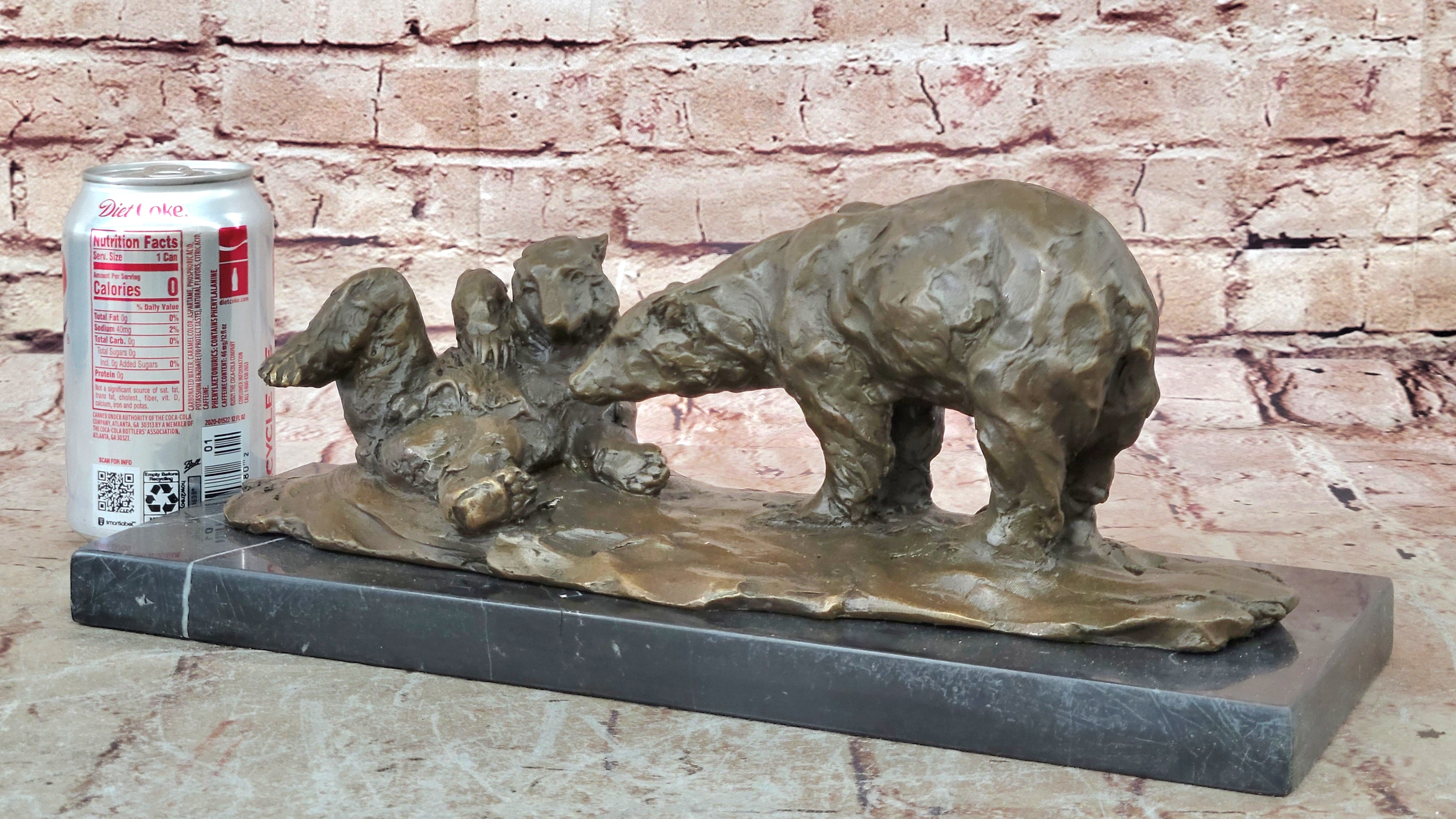 Hot Cast Home Office Decor: Miguel Lopez`s French Bronze Bear & Cubs Statue
