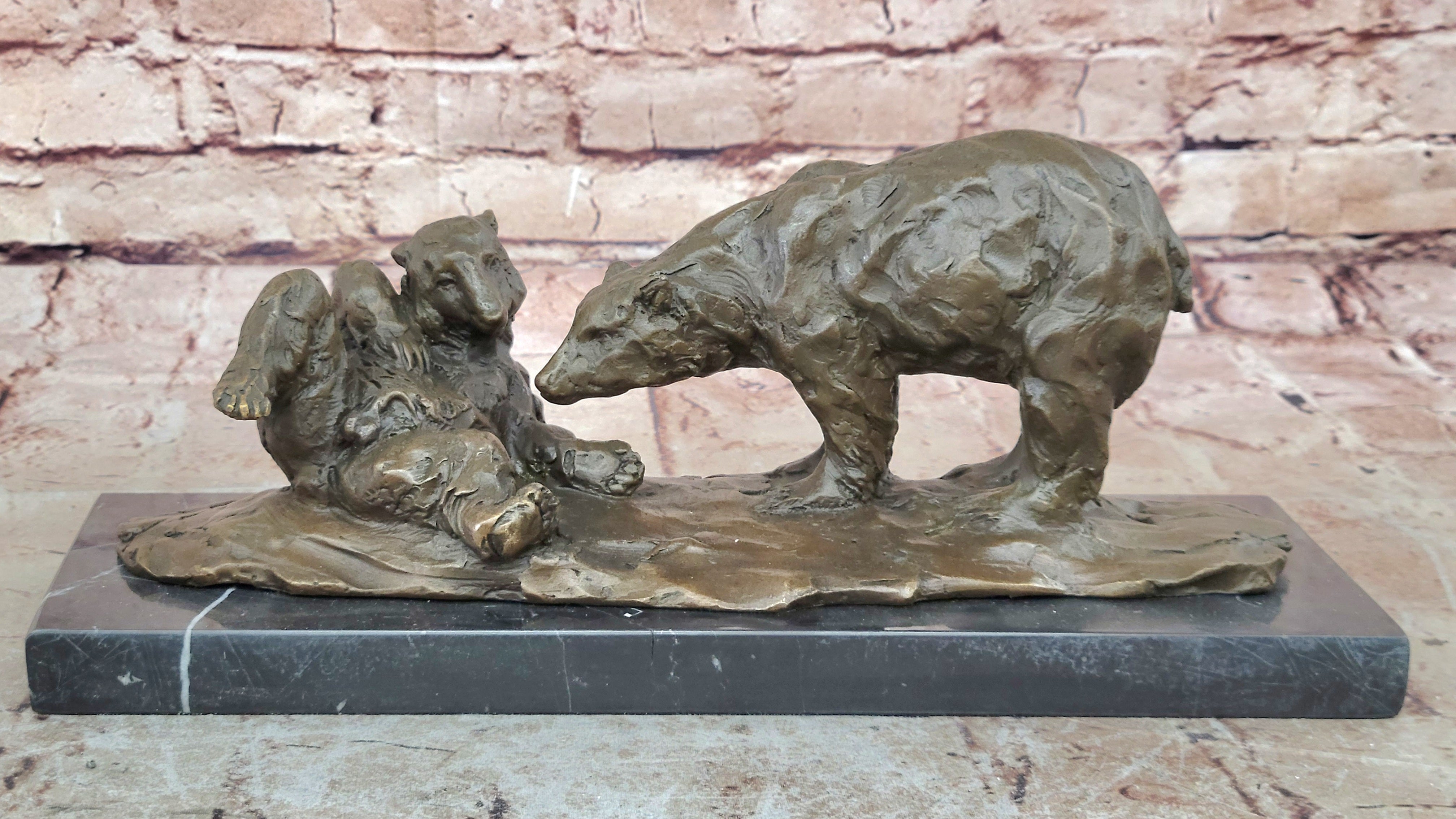 Hot Cast Home Office Decor: Miguel Lopez`s French Bronze Bear & Cubs Statue