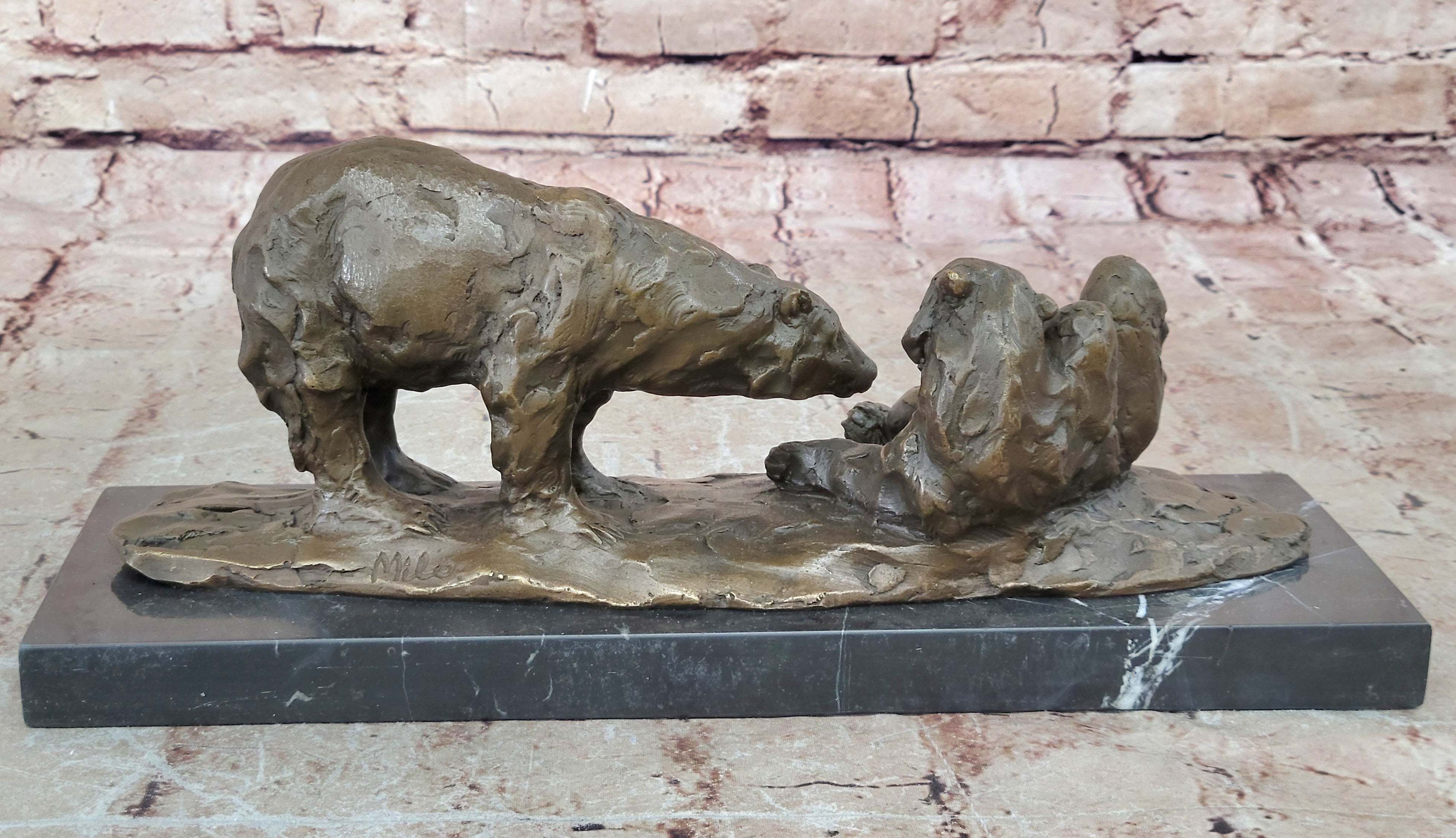 Hot Cast Home Office Decor: Miguel Lopez`s French Bronze Bear & Cubs Statue