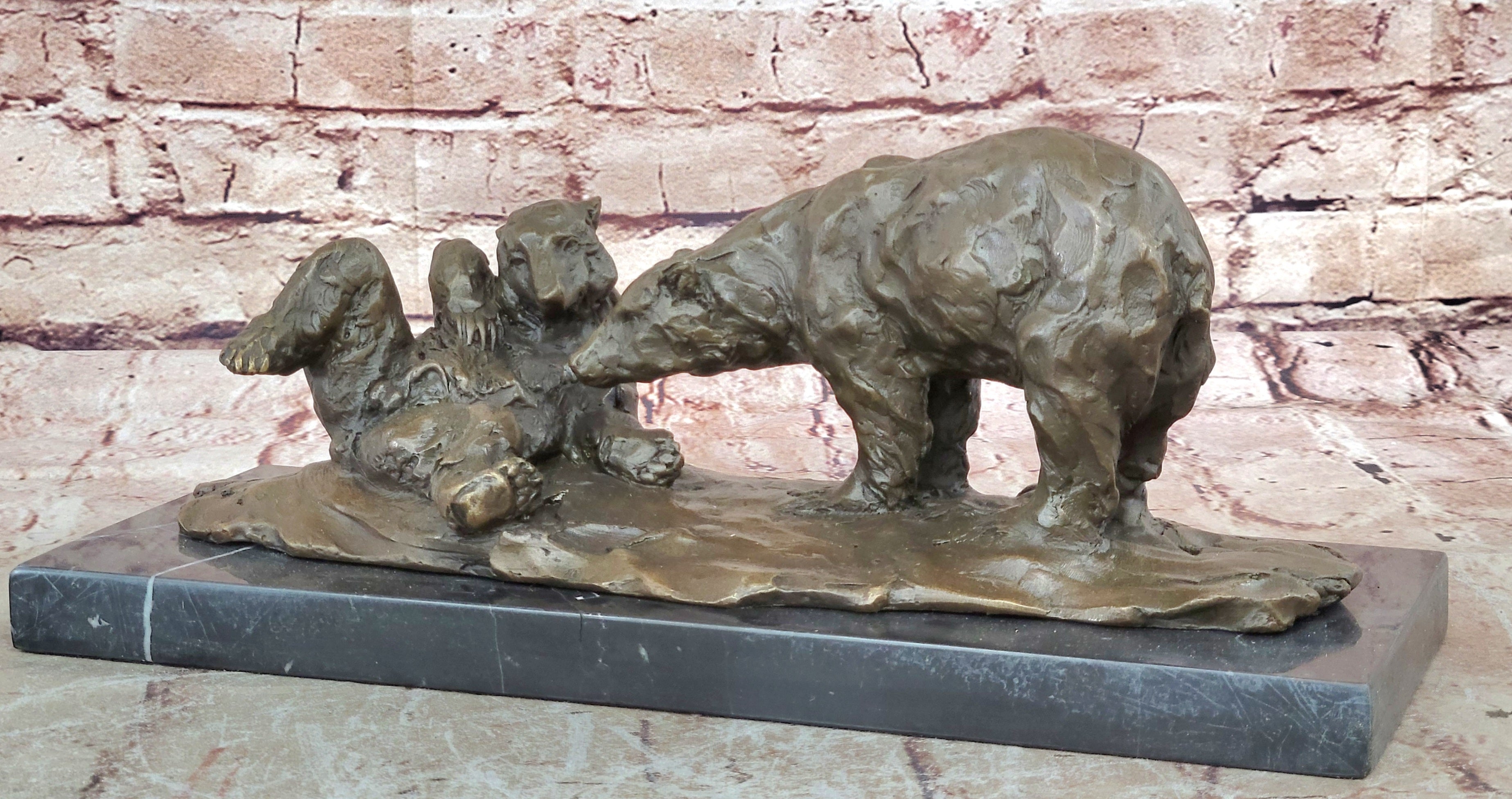 Hot Cast Home Office Decor: Miguel Lopez`s French Bronze Bear & Cubs Statue