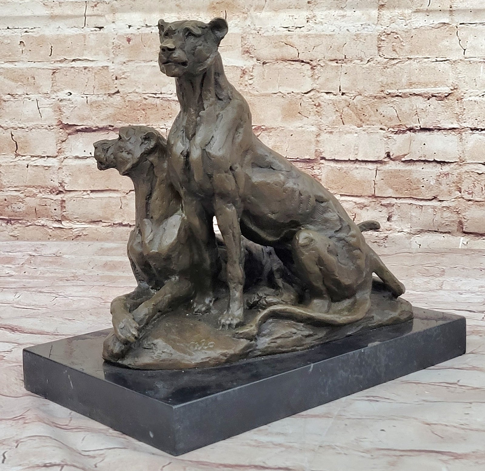 Milo`s Hot Cast Bronze Statue: Two Panthers, Modern Wildlife Art Decor Figure
