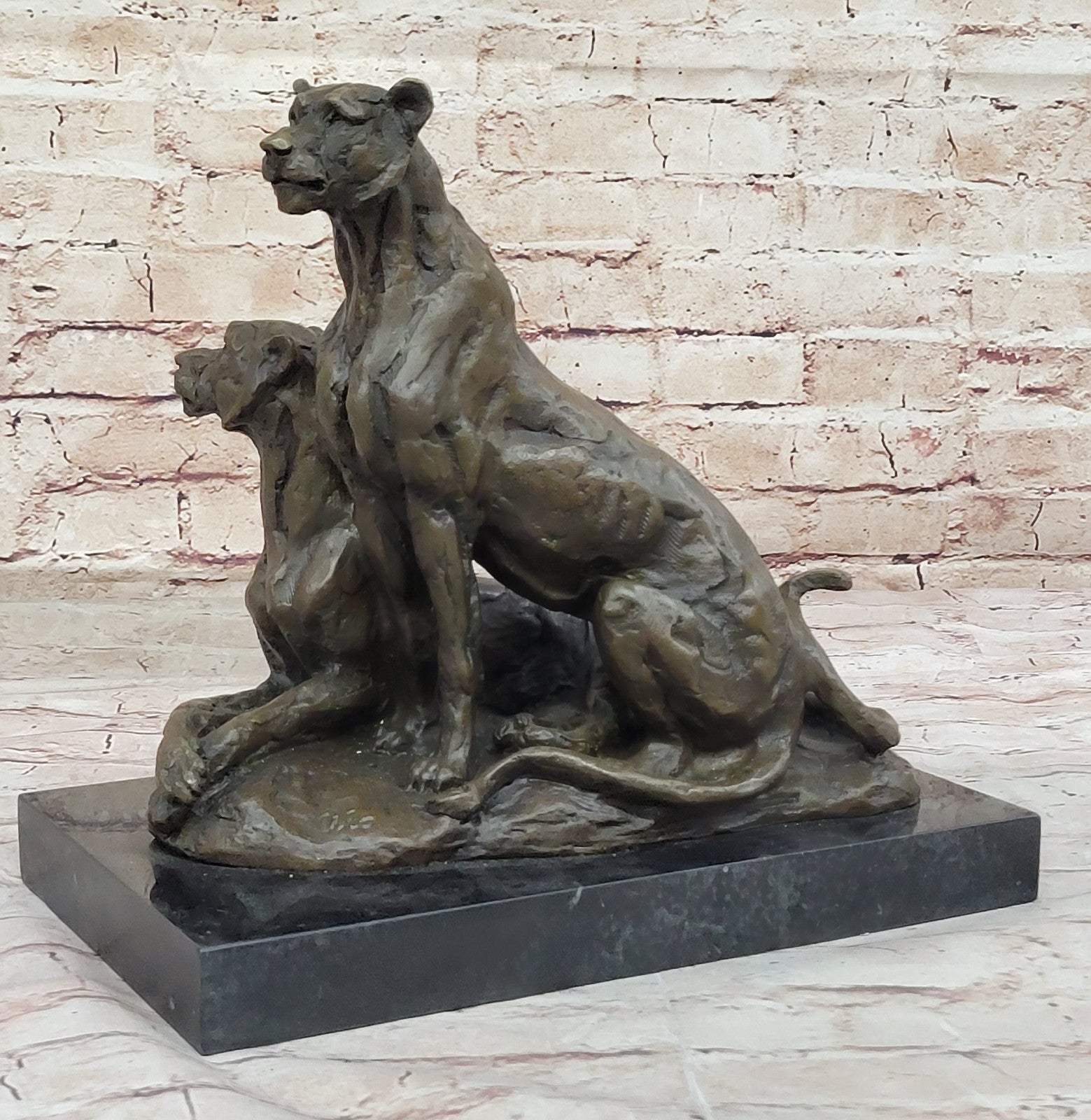 Milo`s Hot Cast Bronze Statue: Two Panthers, Modern Wildlife Art Decor Figure