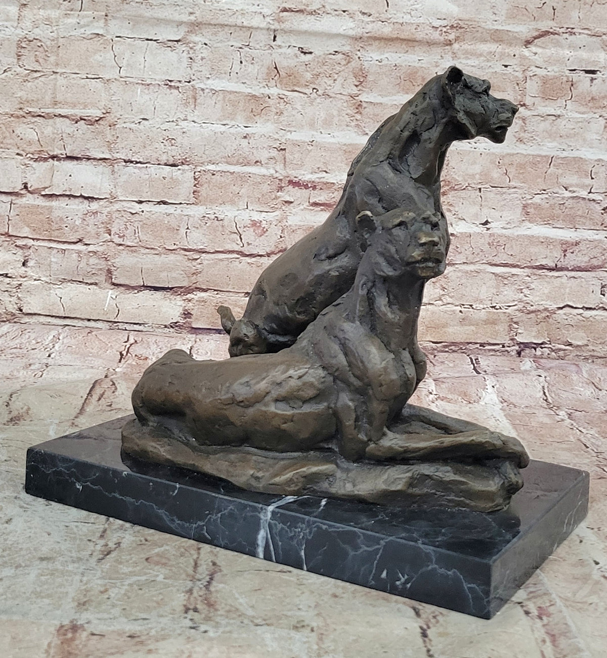Milo`s Hot Cast Bronze Statue: Two Panthers, Modern Wildlife Art Decor Figure