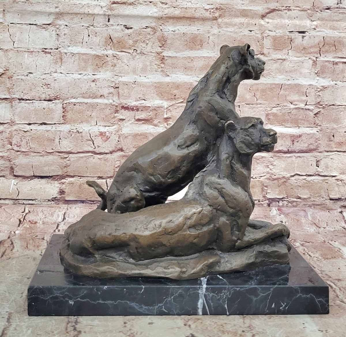 Milo`s Hot Cast Bronze Statue: Two Panthers, Modern Wildlife Art Decor Figure