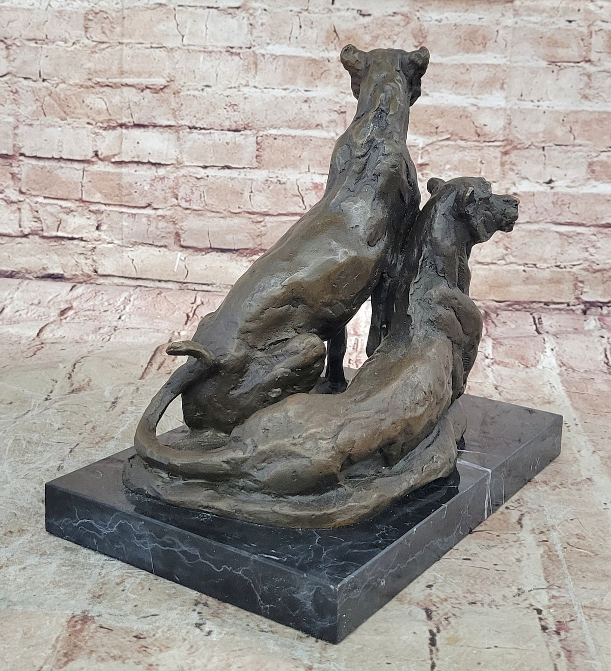 Milo`s Hot Cast Bronze Statue: Two Panthers, Modern Wildlife Art Decor Figure