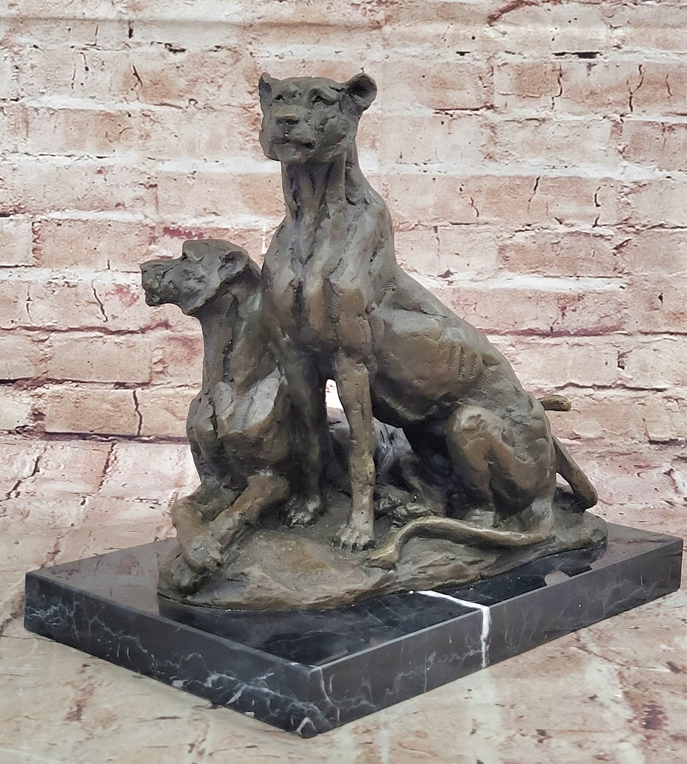 Milo`s Hot Cast Bronze Statue: Two Panthers, Modern Wildlife Art Decor Figure