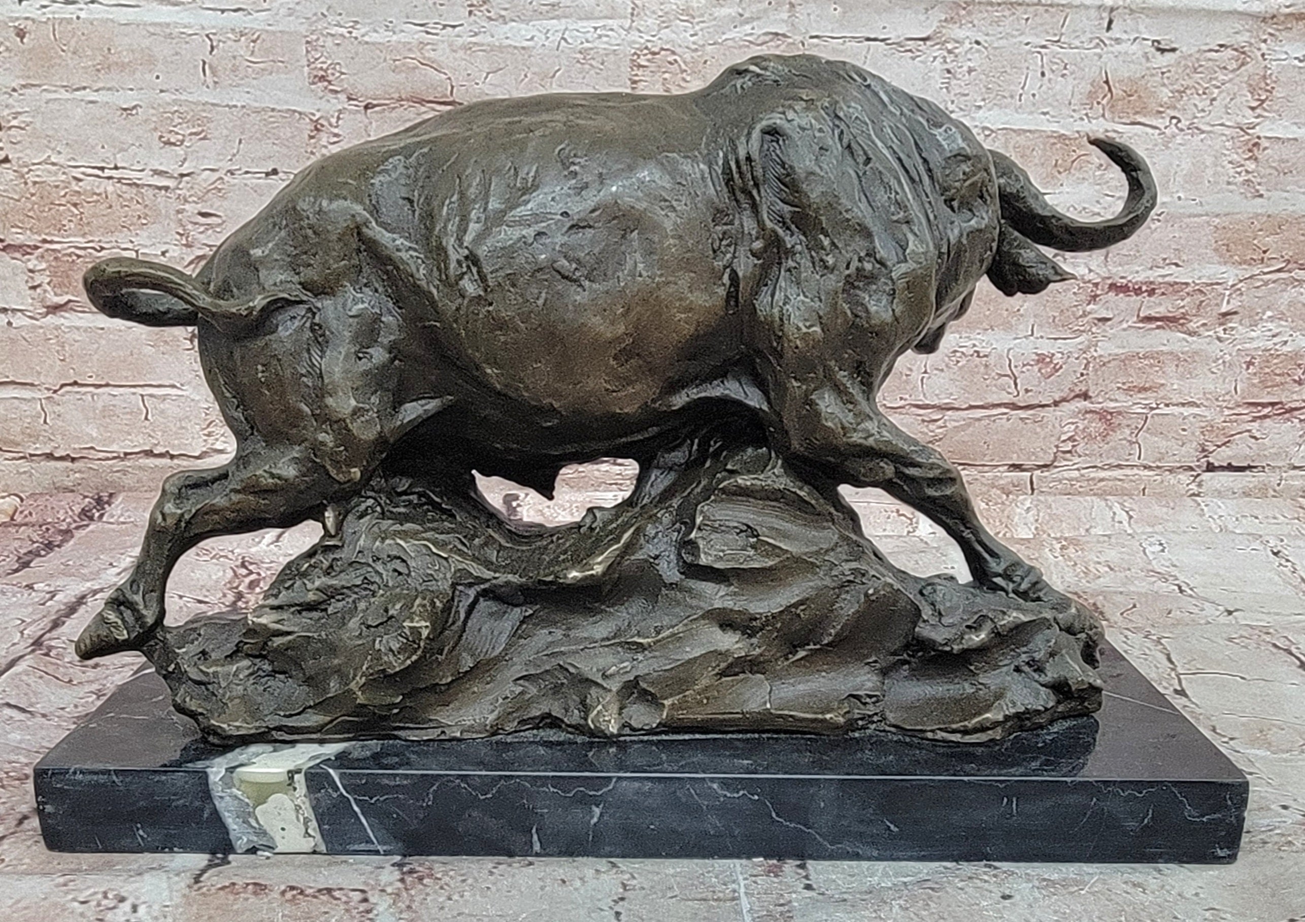Bronze Wildlife Buffalo Sculpture Signed Milo Animal Statue Home Decor