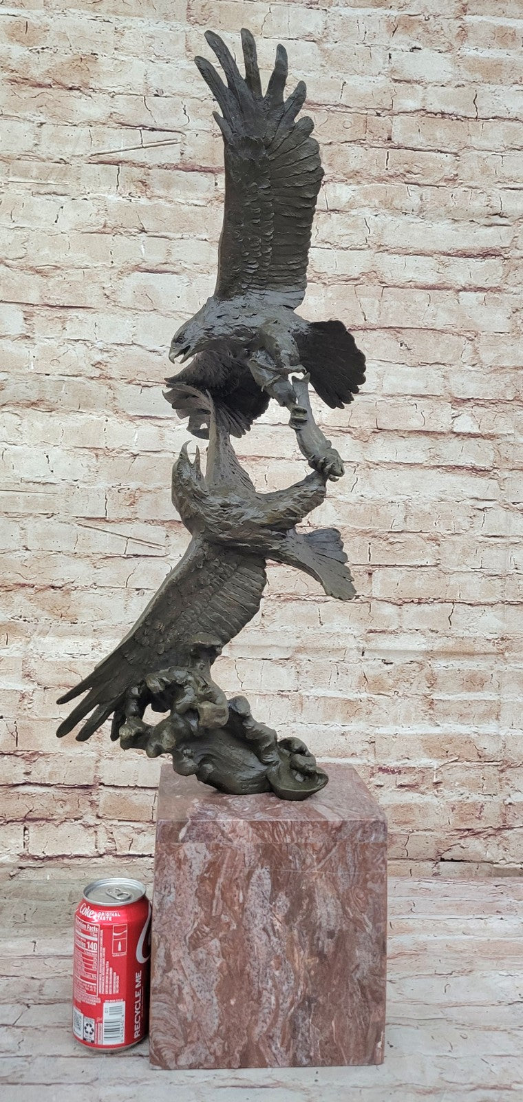 Massive Taking Flight Two Eagle Bronze Sculpture Made By Lost Wax Method Figurine