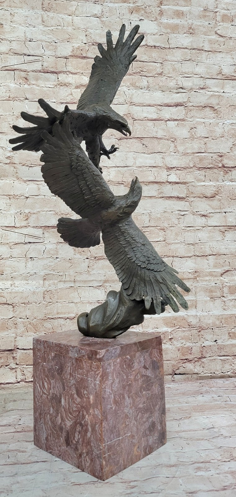 Massive Taking Flight Two Eagle Bronze Sculpture Made By Lost Wax Method Figurine