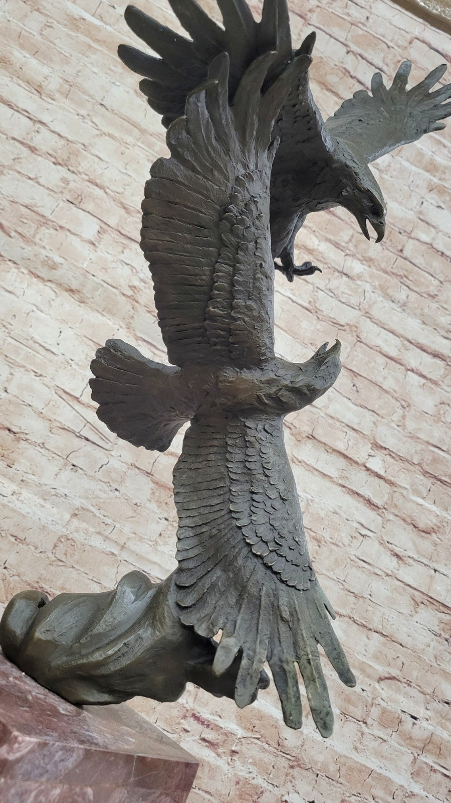 Massive Taking Flight Two Eagle Bronze Sculpture Made By Lost Wax Method Figurine