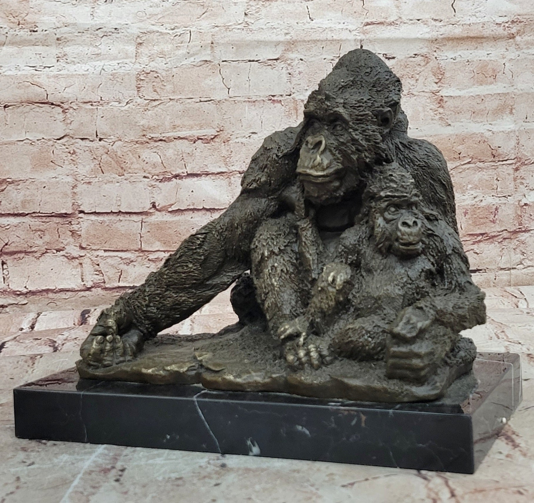 Signed Milo Gorilla Family Bronze Sculpture Heavy Wildlife Collectible Artwork