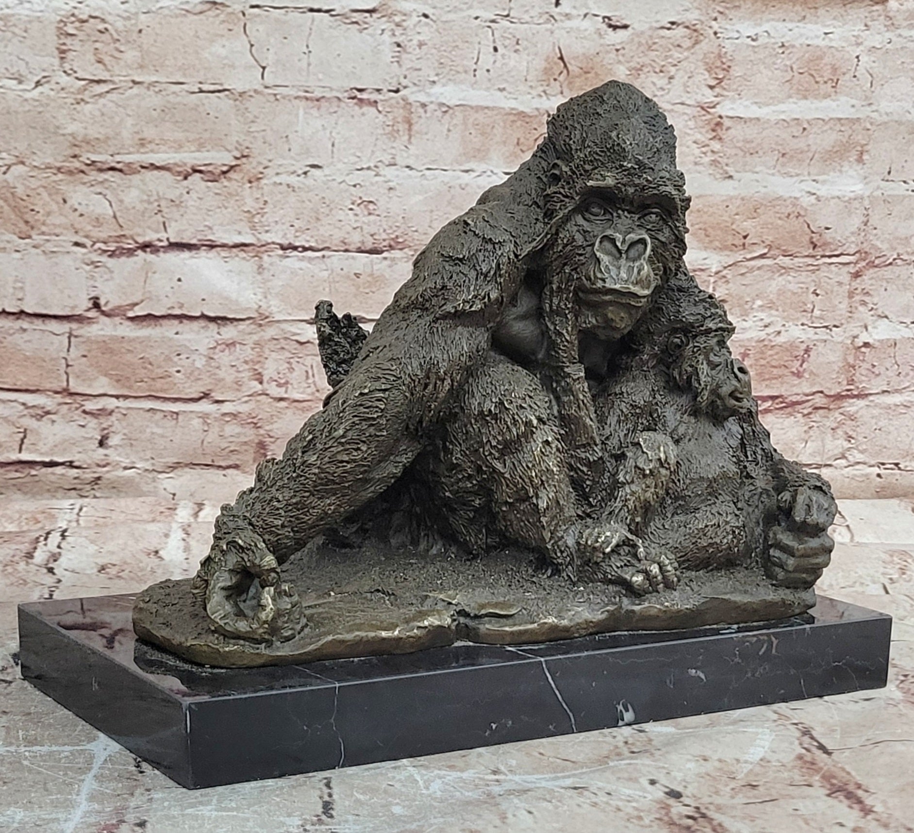 Signed Milo Gorilla Family Bronze Sculpture Heavy Wildlife Collectible Artwork