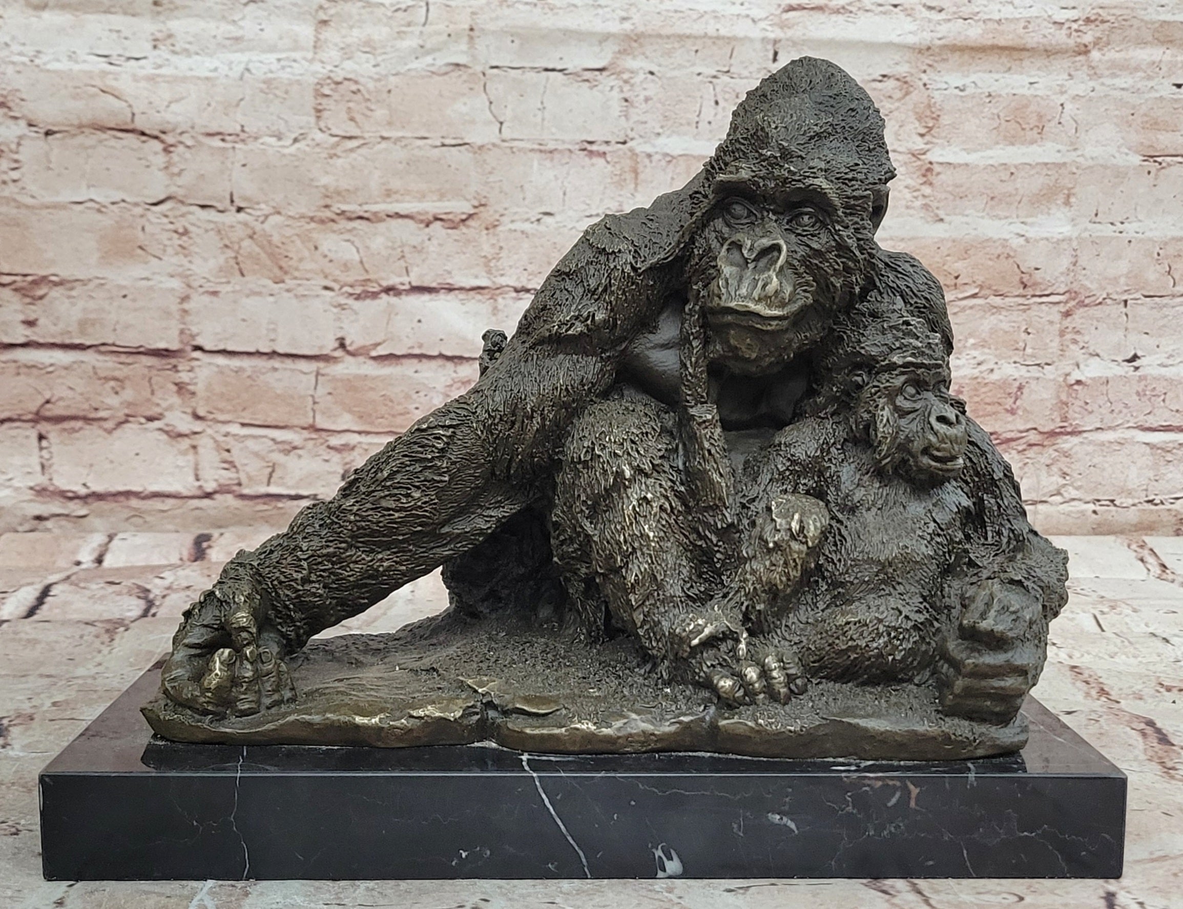 Signed Milo Gorilla Family Bronze Sculpture Heavy Wildlife Collectible Artwork