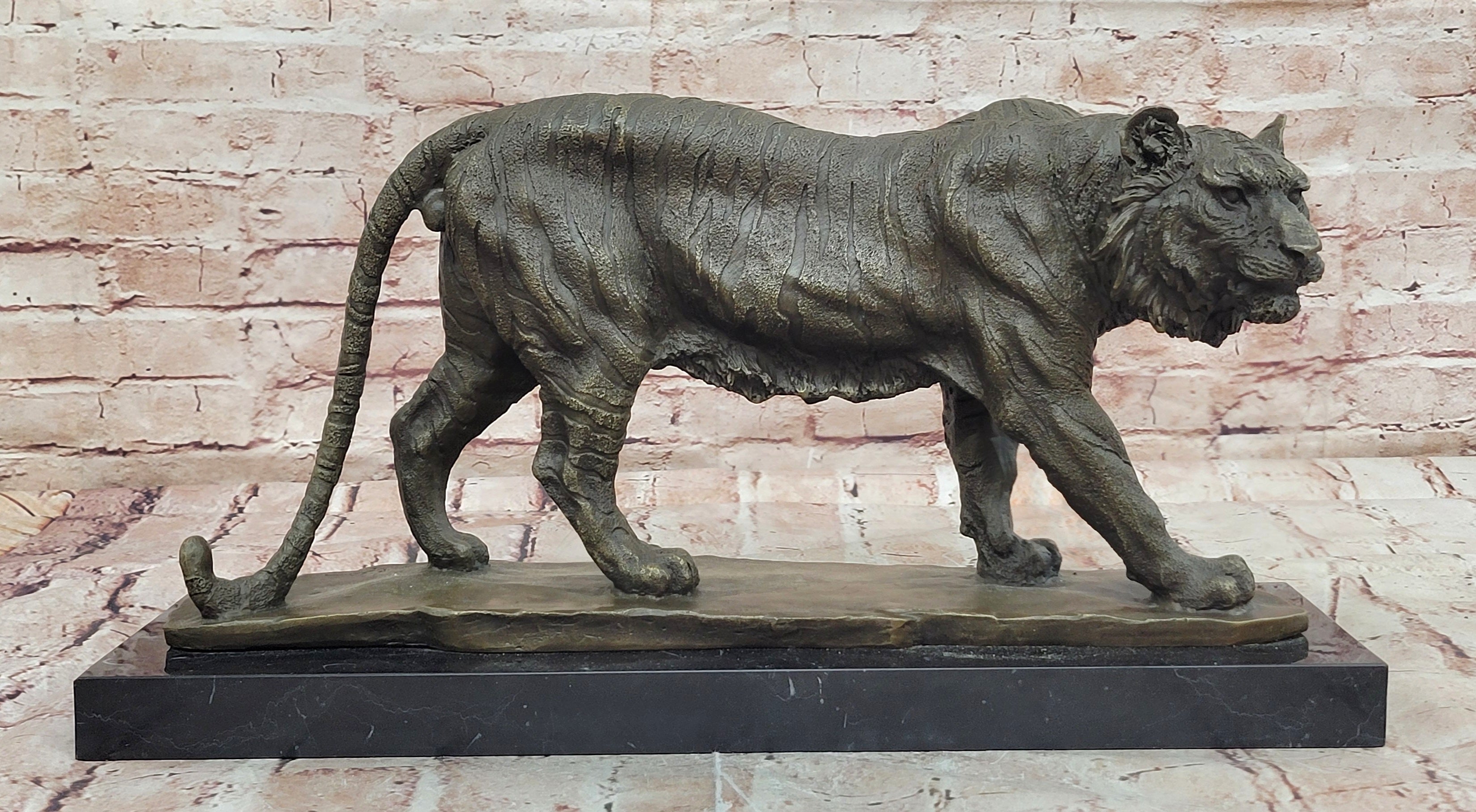 Bronze Wildlife Tiger Figurine Stalking Pose Milo Sculpture Home Decor Art