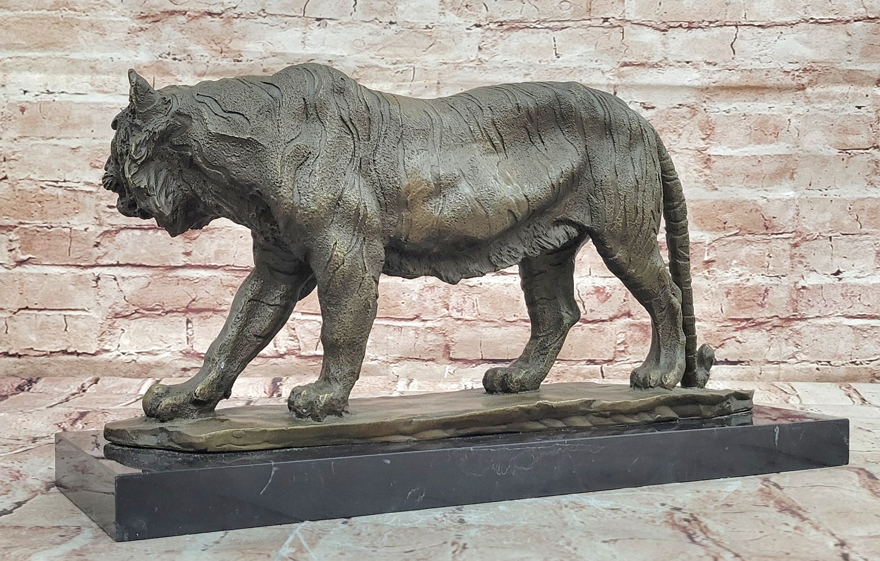 Bronze Wildlife Tiger Figurine Stalking Pose Milo Sculpture Home Decor Art