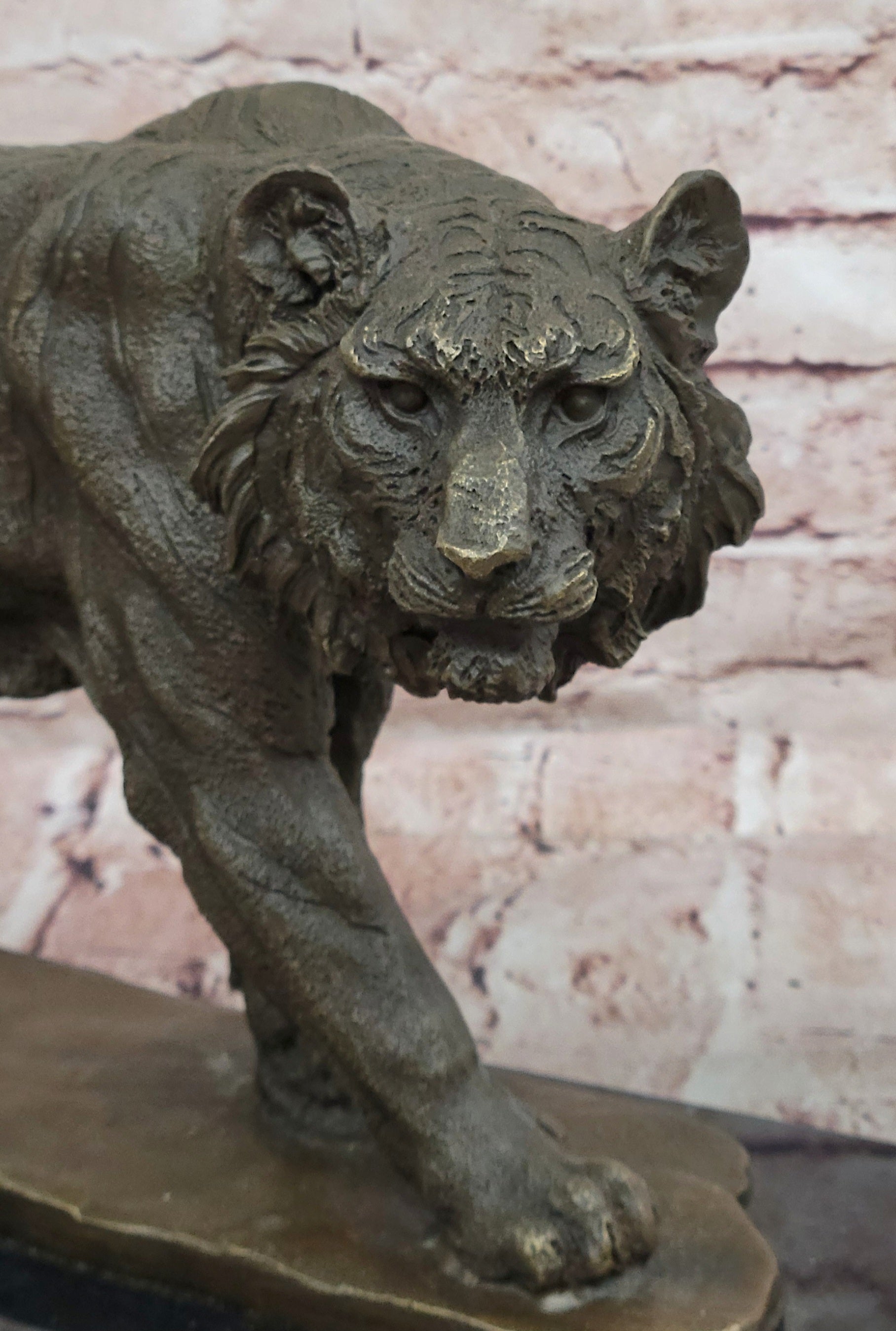 Bronze Wildlife Tiger Figurine Stalking Pose Milo Sculpture Home Decor Art