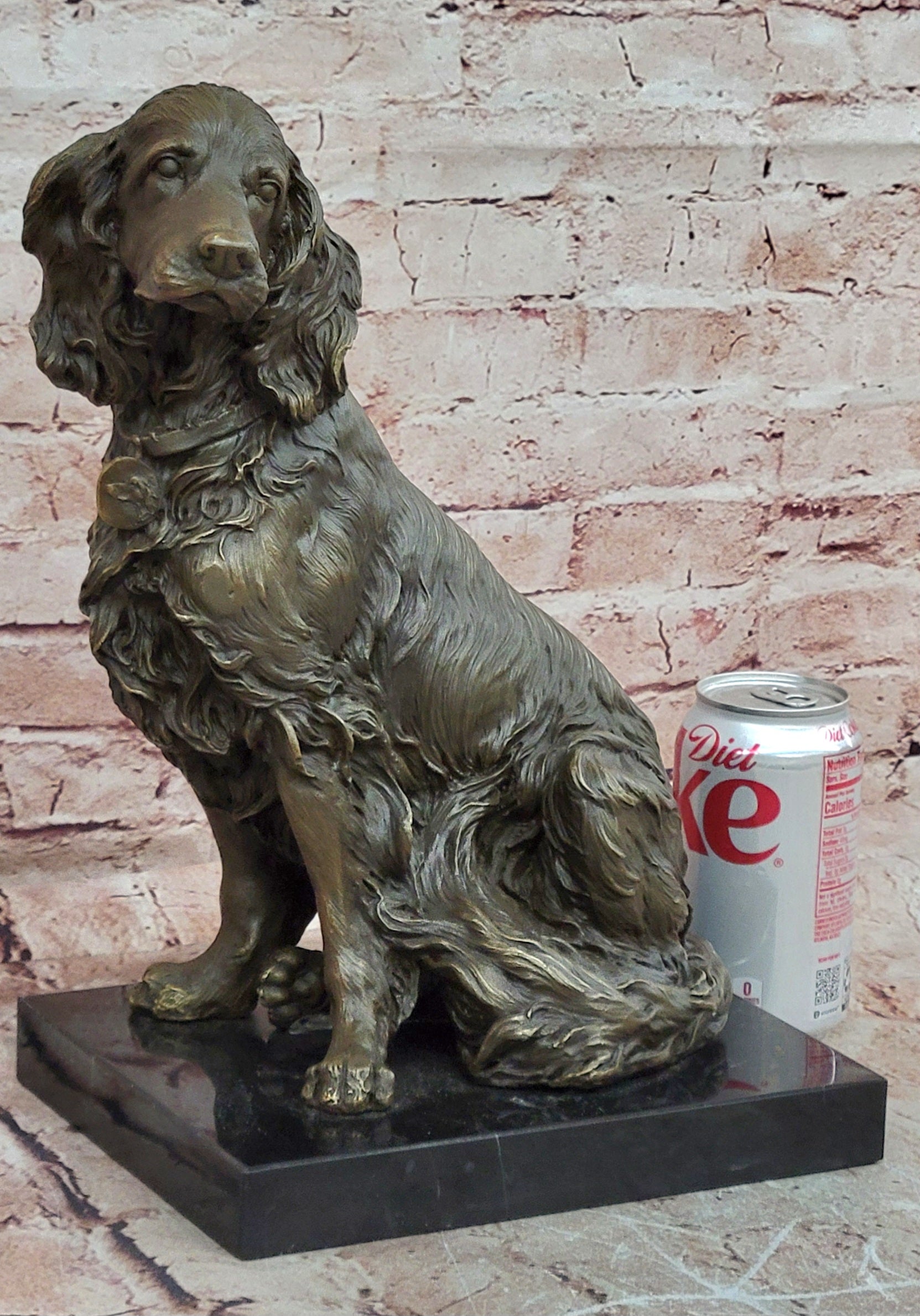 Signed M. Lopez Bronze Dog Sculpture Cocker Spaniel Sitting Figurine
