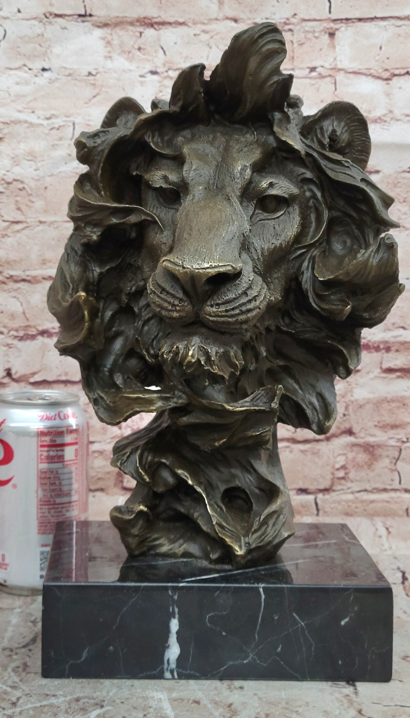 Bronze Lion Head Bust Signed Milo Contemporary Wildlife Art Man Cave Display