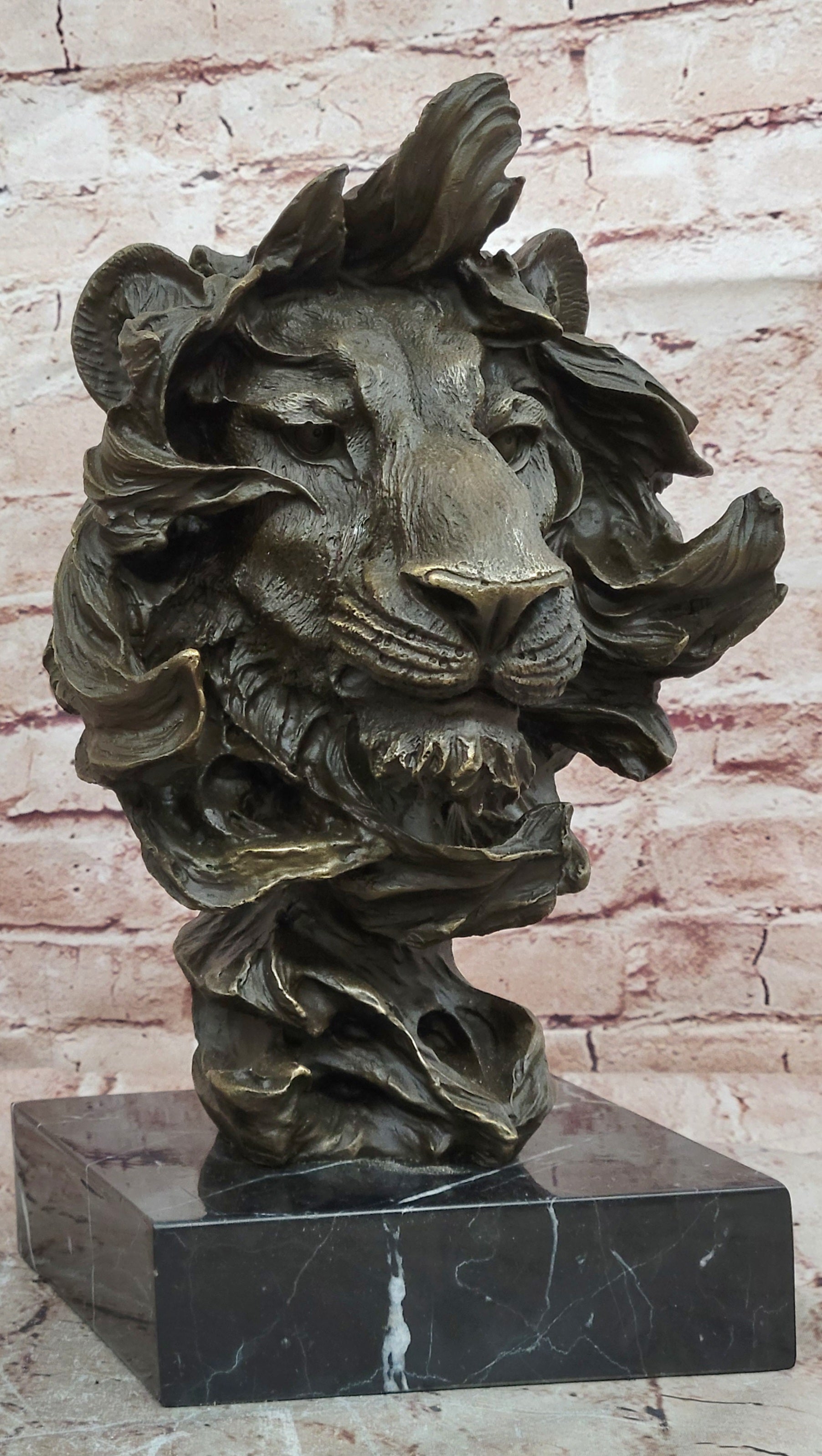 Bronze Lion Head Bust Signed Milo Contemporary Wildlife Art Man Cave Display