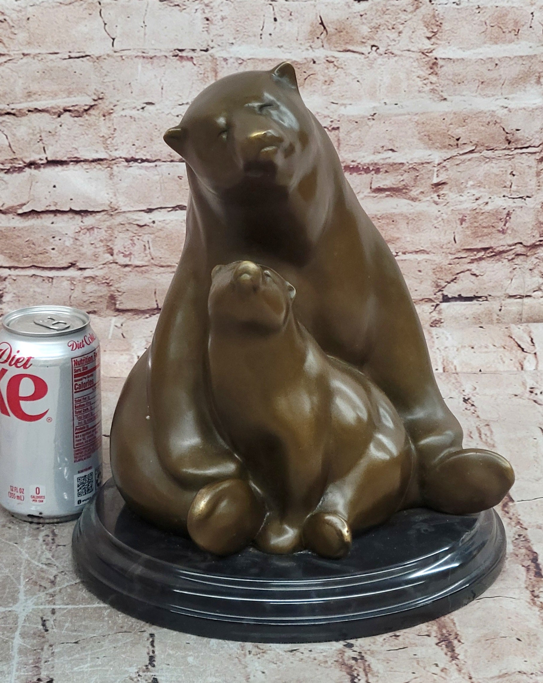 Milo Signed Polar Bear Mom and Cub Bronze Sculpture Abstract Modern Figurine