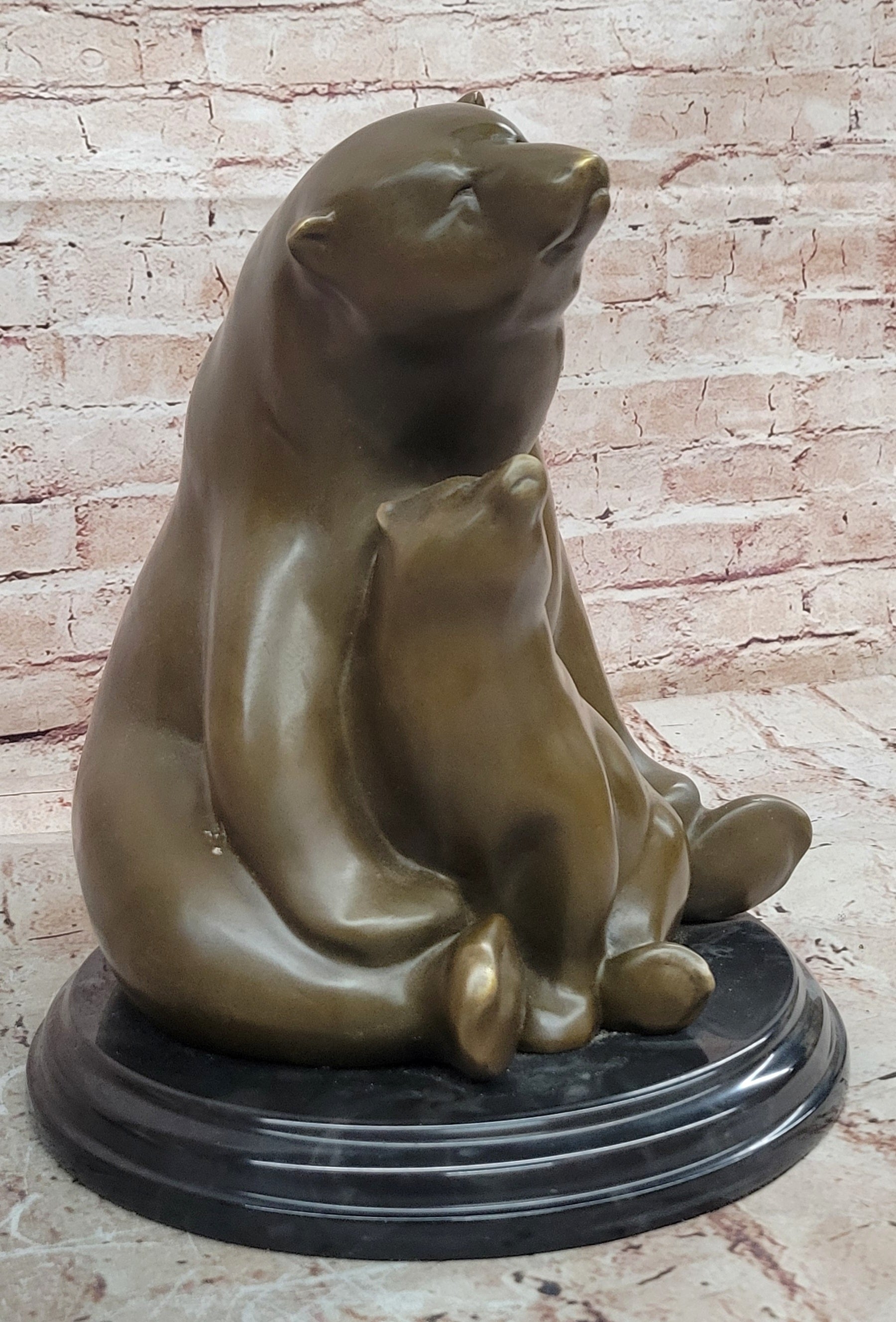 Milo Signed Polar Bear Mom and Cub Bronze Sculpture Abstract Modern Figurine