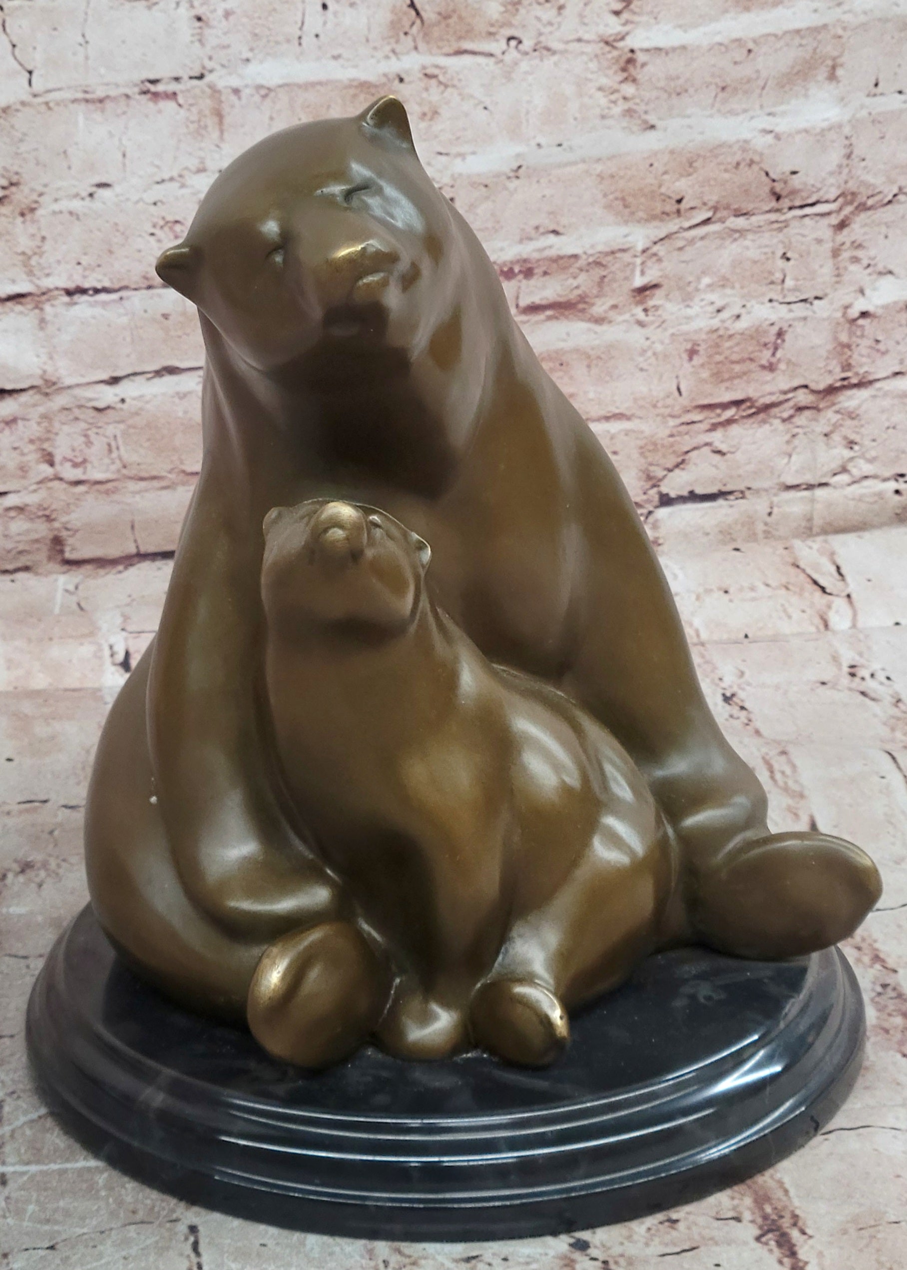 Milo Signed Polar Bear Mom and Cub Bronze Sculpture Abstract Modern Figurine