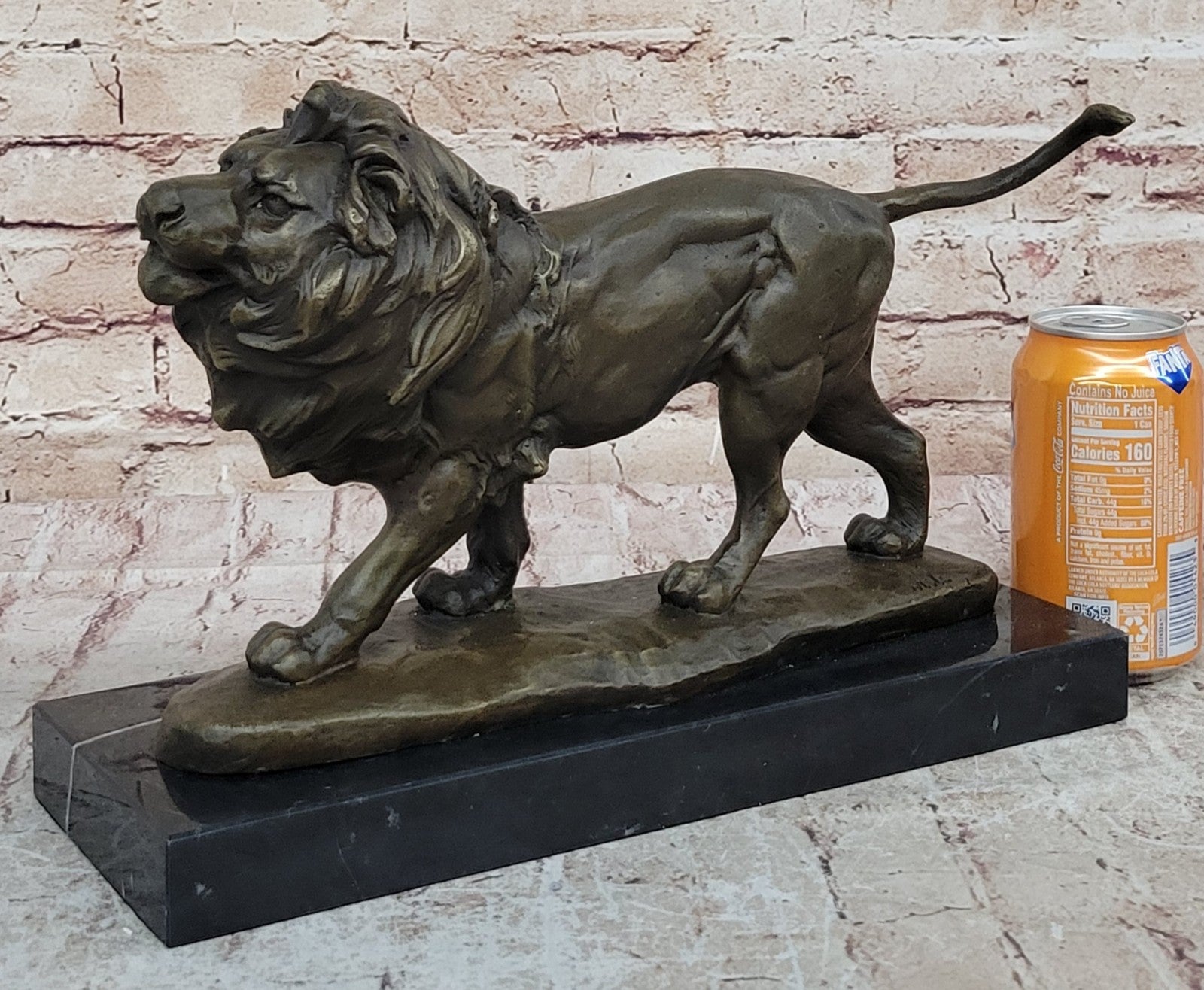 15" Art Deco Sculpture Animal Male Lion Marble Base Bronze Statue