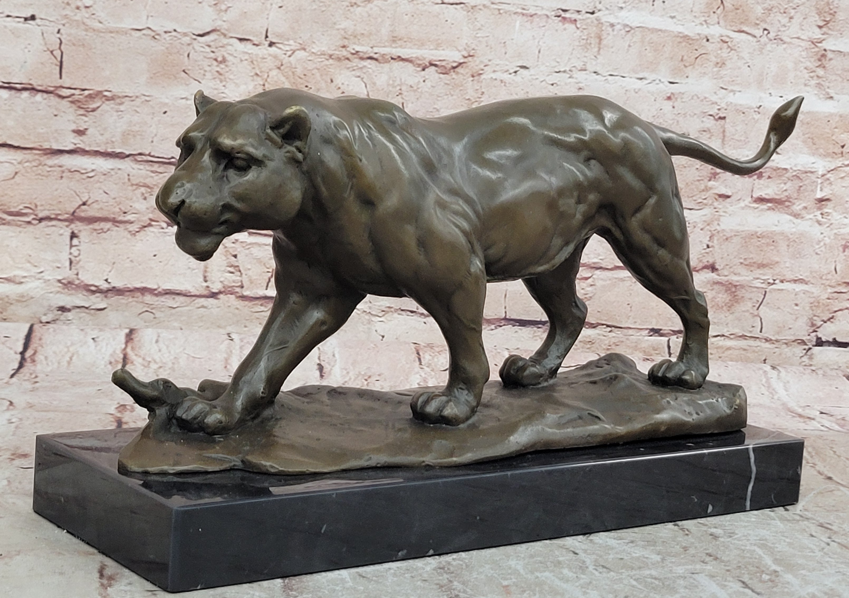 16" European Pure Bronze Wall Art Deco Animal Ornament Lion Leo Puma Sculpture