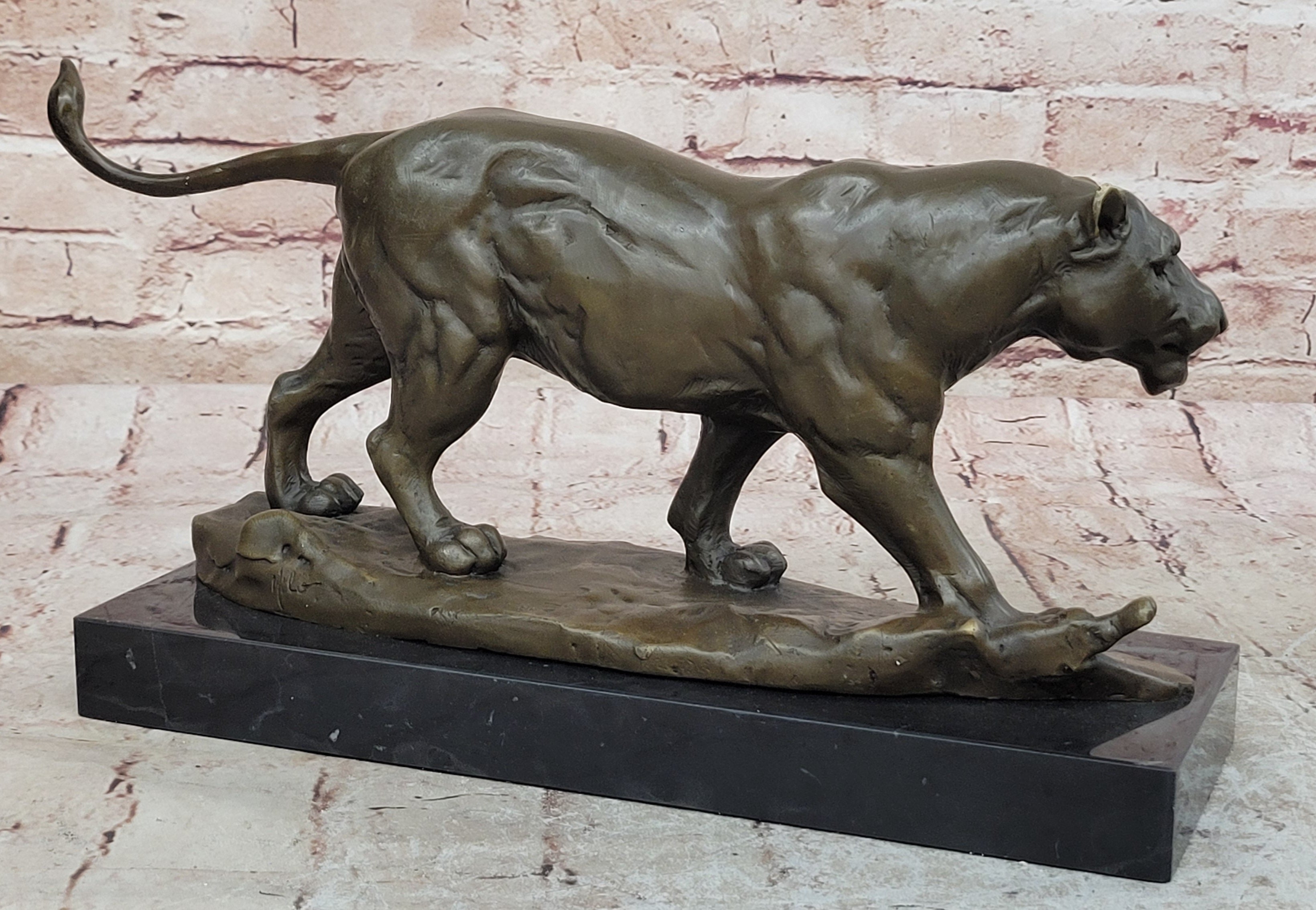 16" European Pure Bronze Wall Art Deco Animal Ornament Lion Leo Puma Sculpture